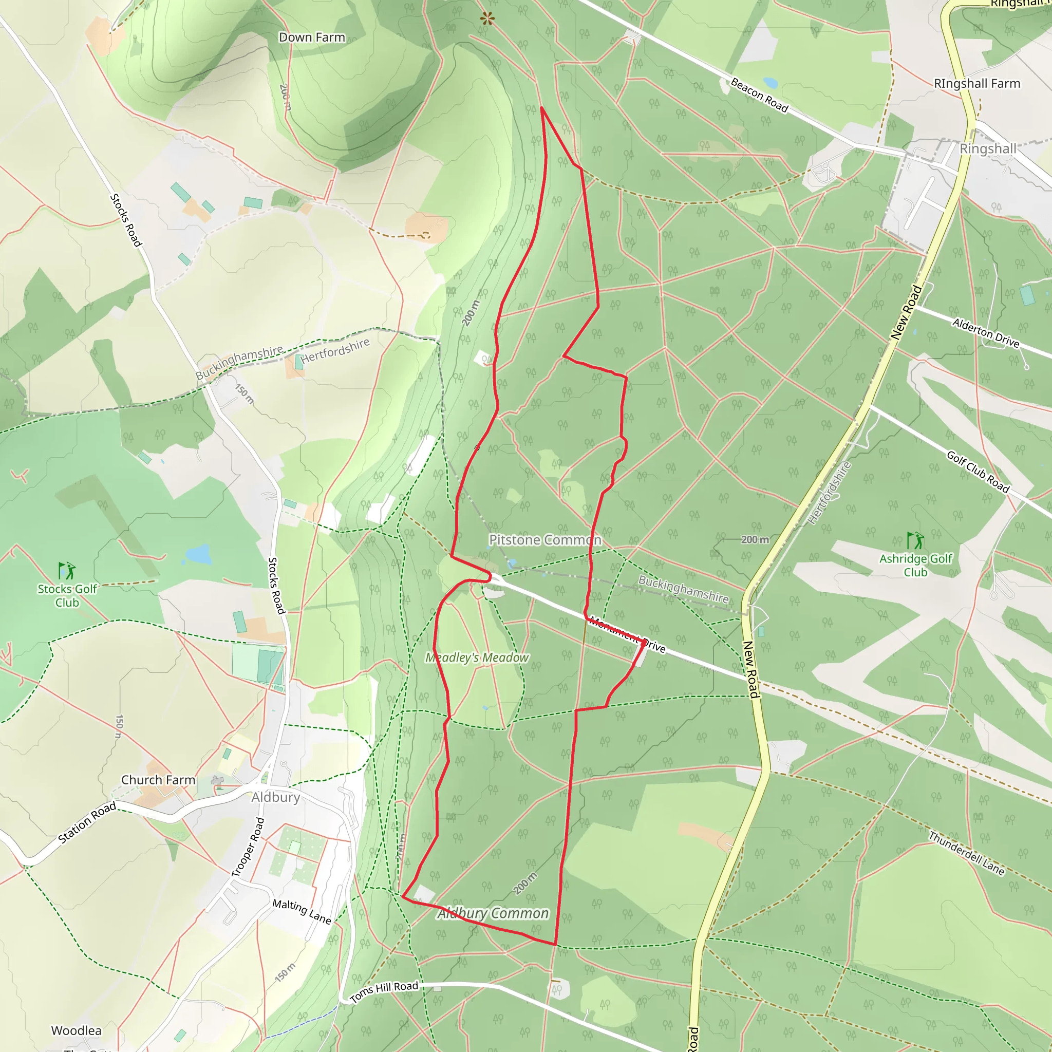 Moneybury Hill and Meadley's Meadow Loop mobile static map