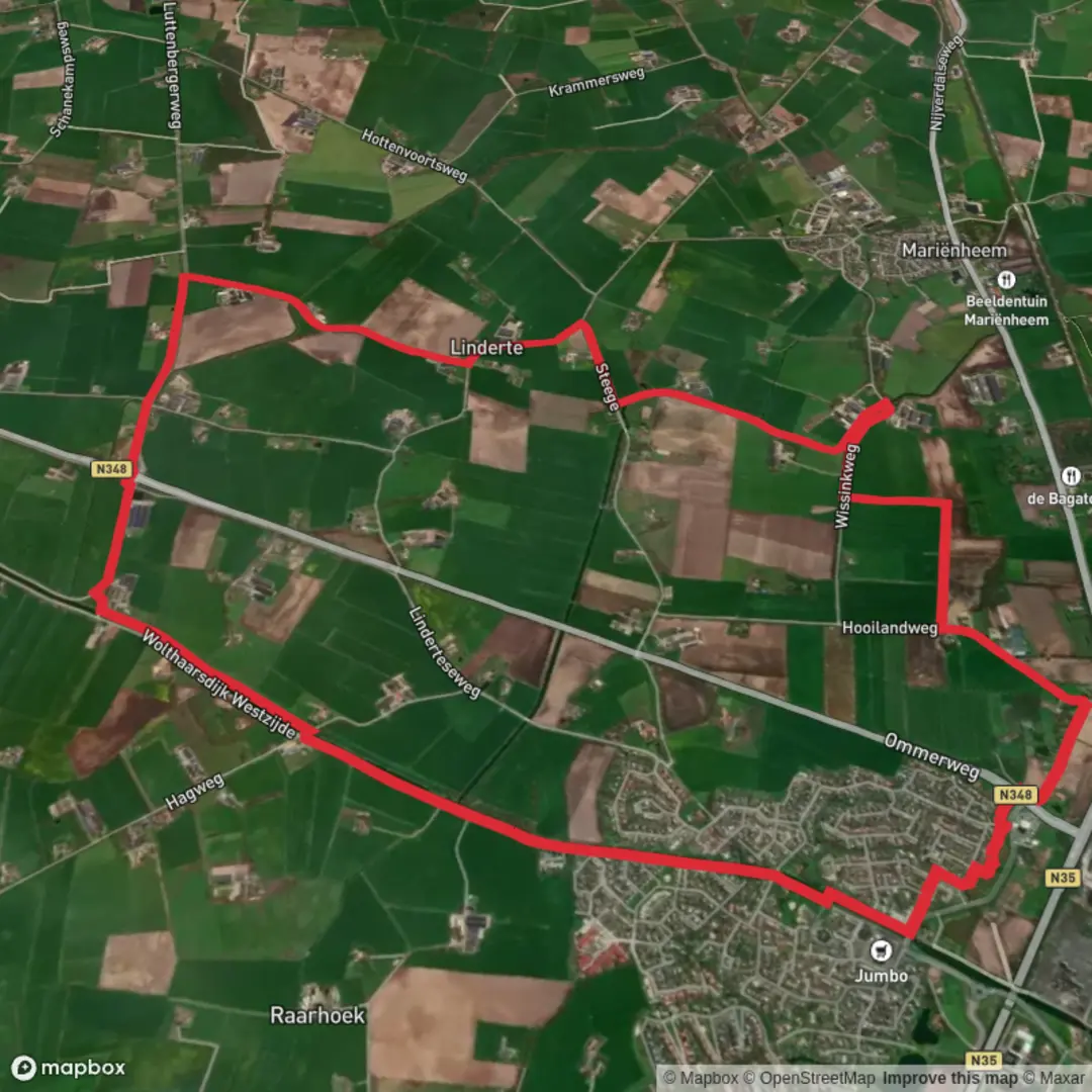 An image depicting the trail Oldenhofsbrug and Brunsel Weg and its surrounding area.
