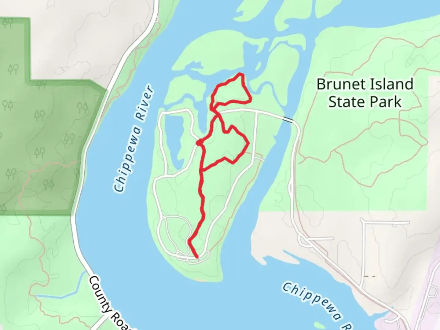 An image depicting the trail Tiber and Jean Brunet Loop Trail and its surrounding area.