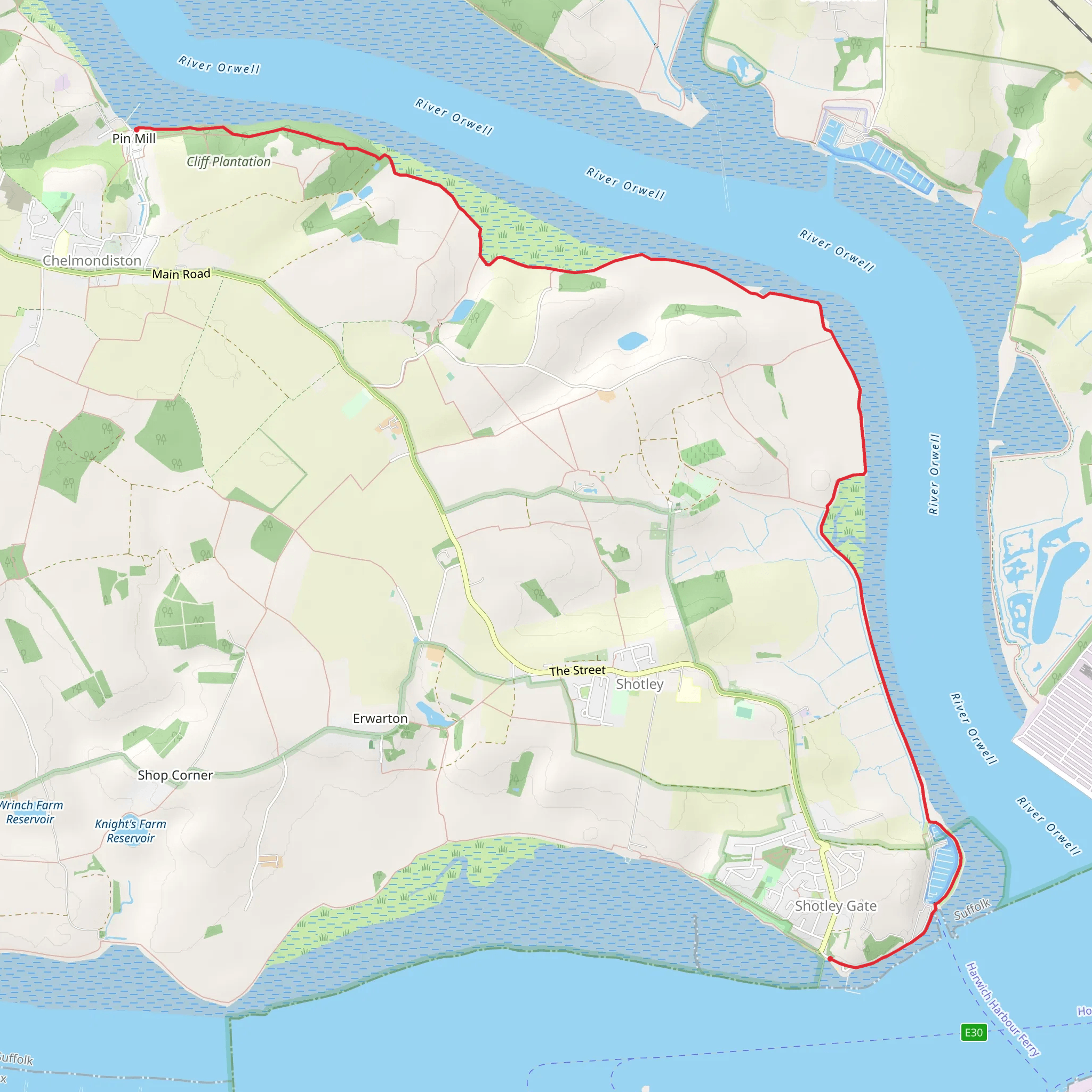 Pin Mill to Shotley Gate mobile static map