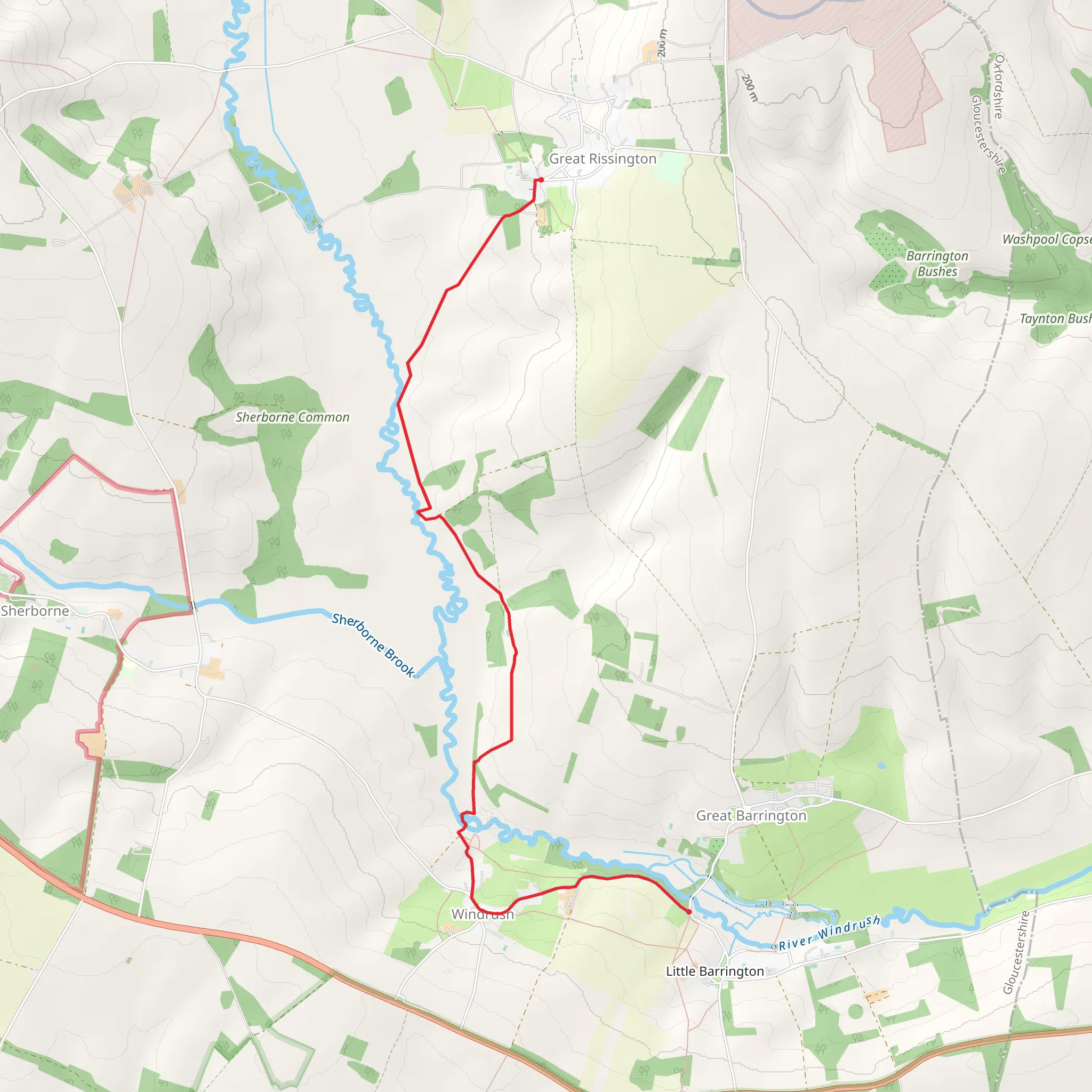 Great Rissington to Windrush Walk mobile static map