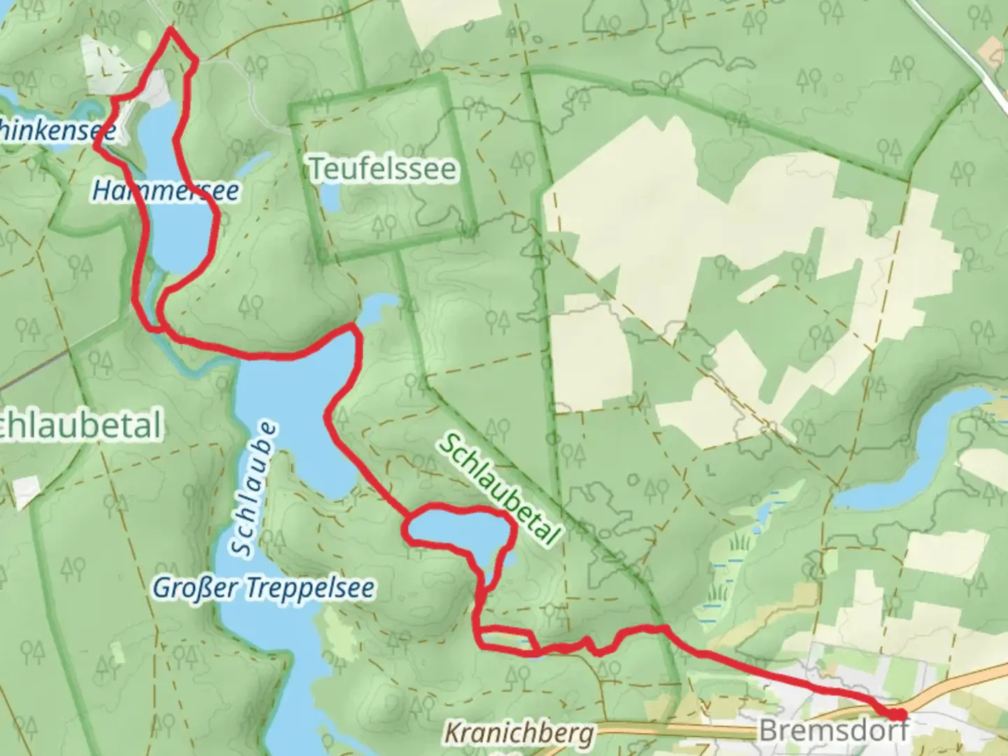 An image depicting the trail Hammersee and Stiller Treppelsee via Schlaubetal Wanderweg and its surrounding area.