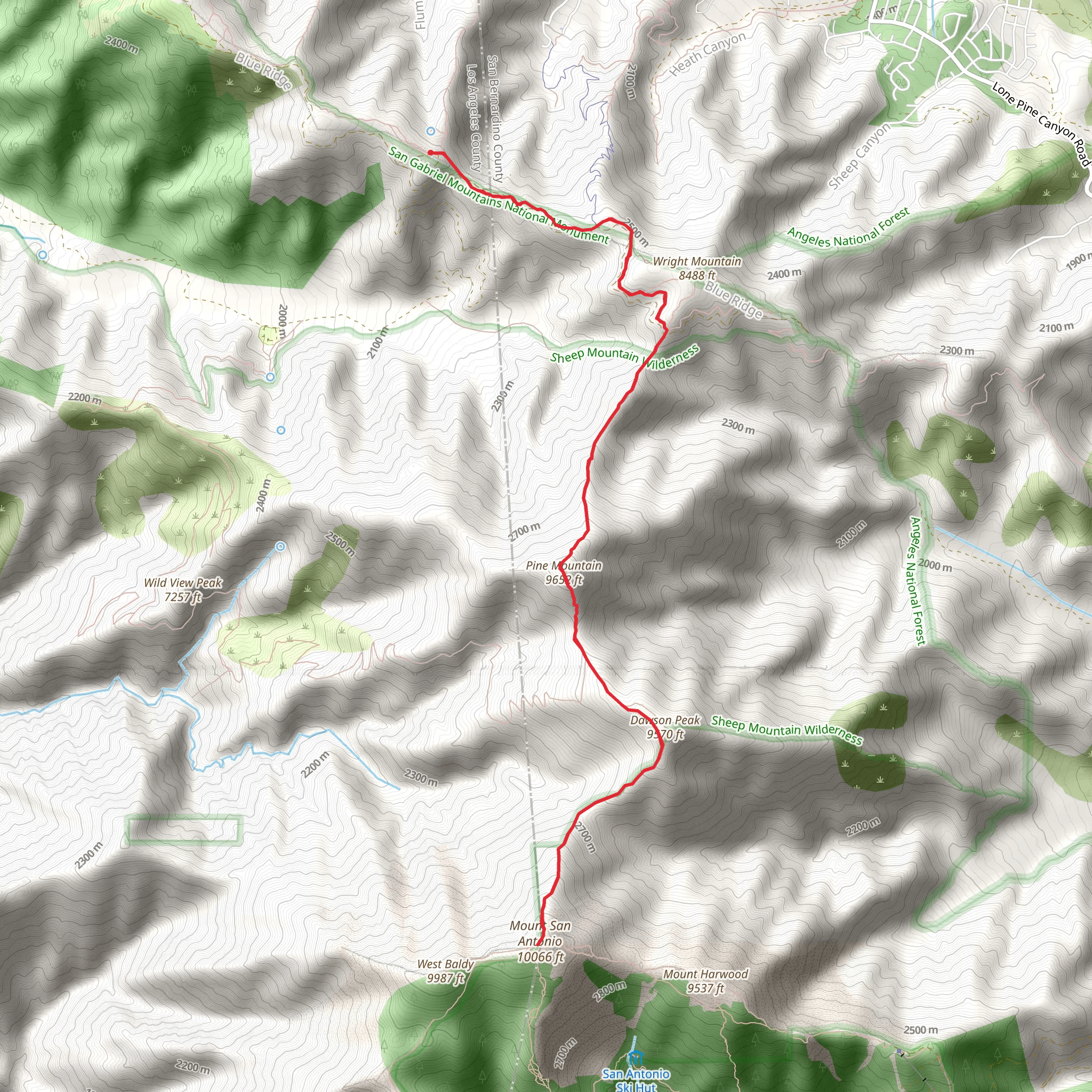 Pine Mountain, Dawson Peak and Mount San Antonio mobile static map