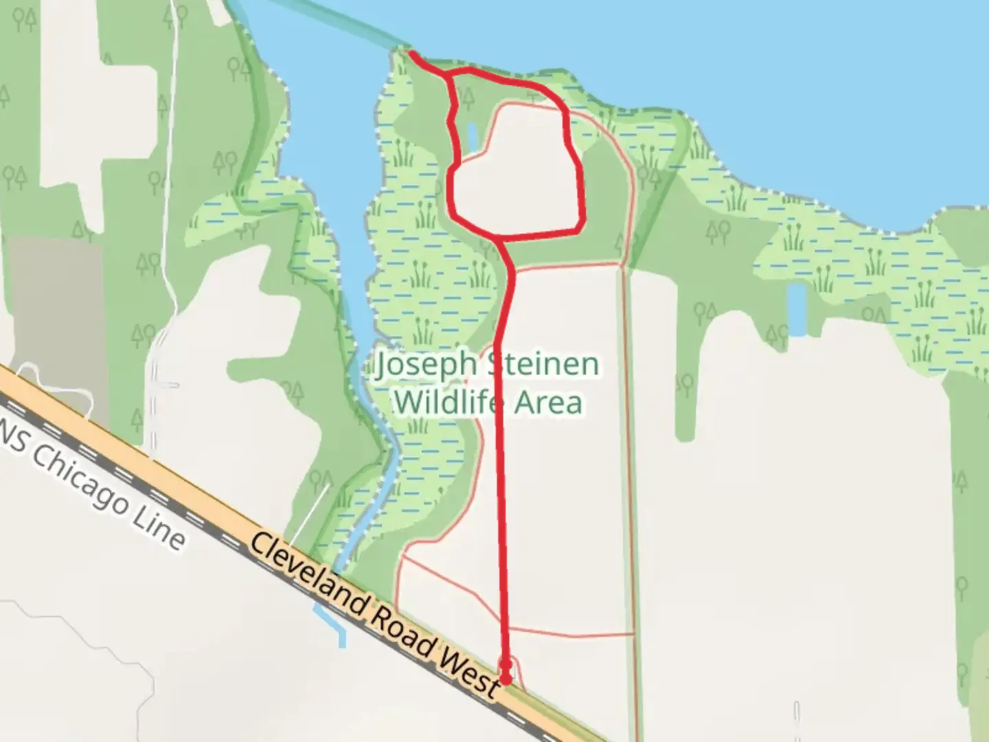 An image depicting the trail Joseph Steinen Wildlife Area Loop and its surrounding area.