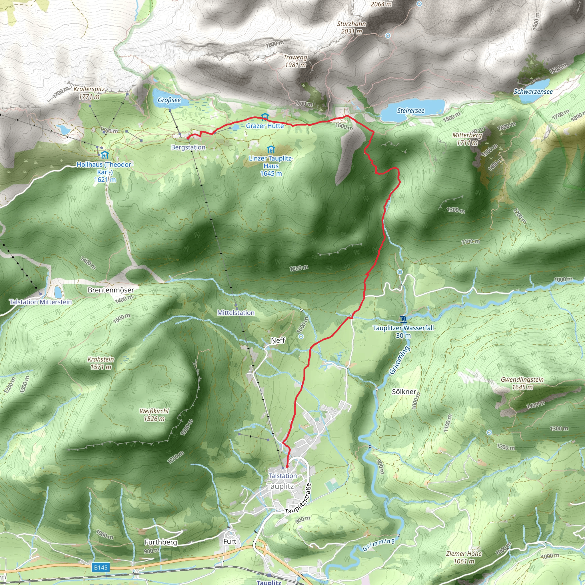 Tauplitzalm over the Niederblas to Tauplitz mobile static map
