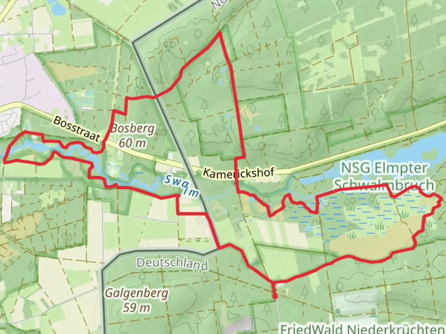 An image depicting the trail Swalmdal and NSG Elmpter Schwalmbruch Loop and its surrounding area.