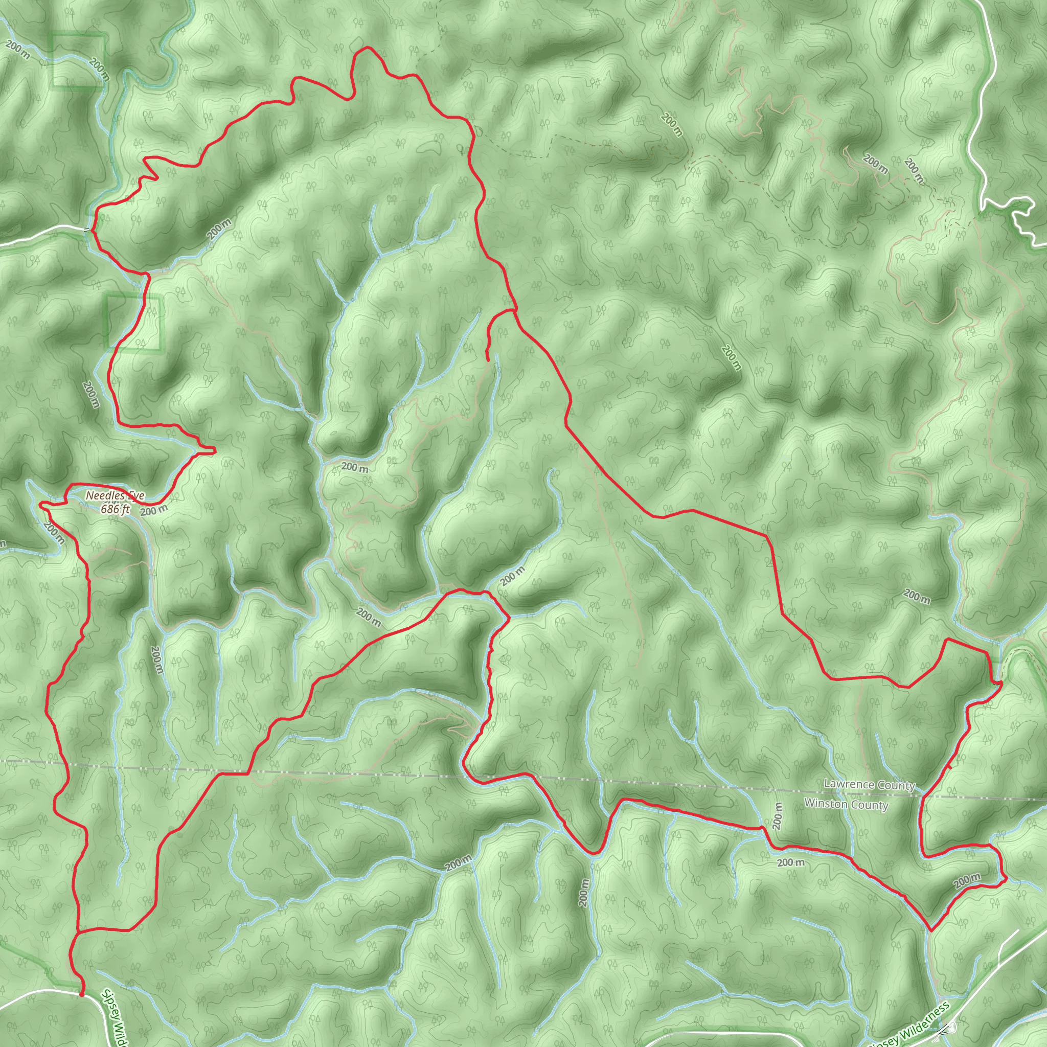 Rippey Wild Hiking, Borden Creek Wild Hiking and Sipsey Wild Hiking Loop Trail mobile static map