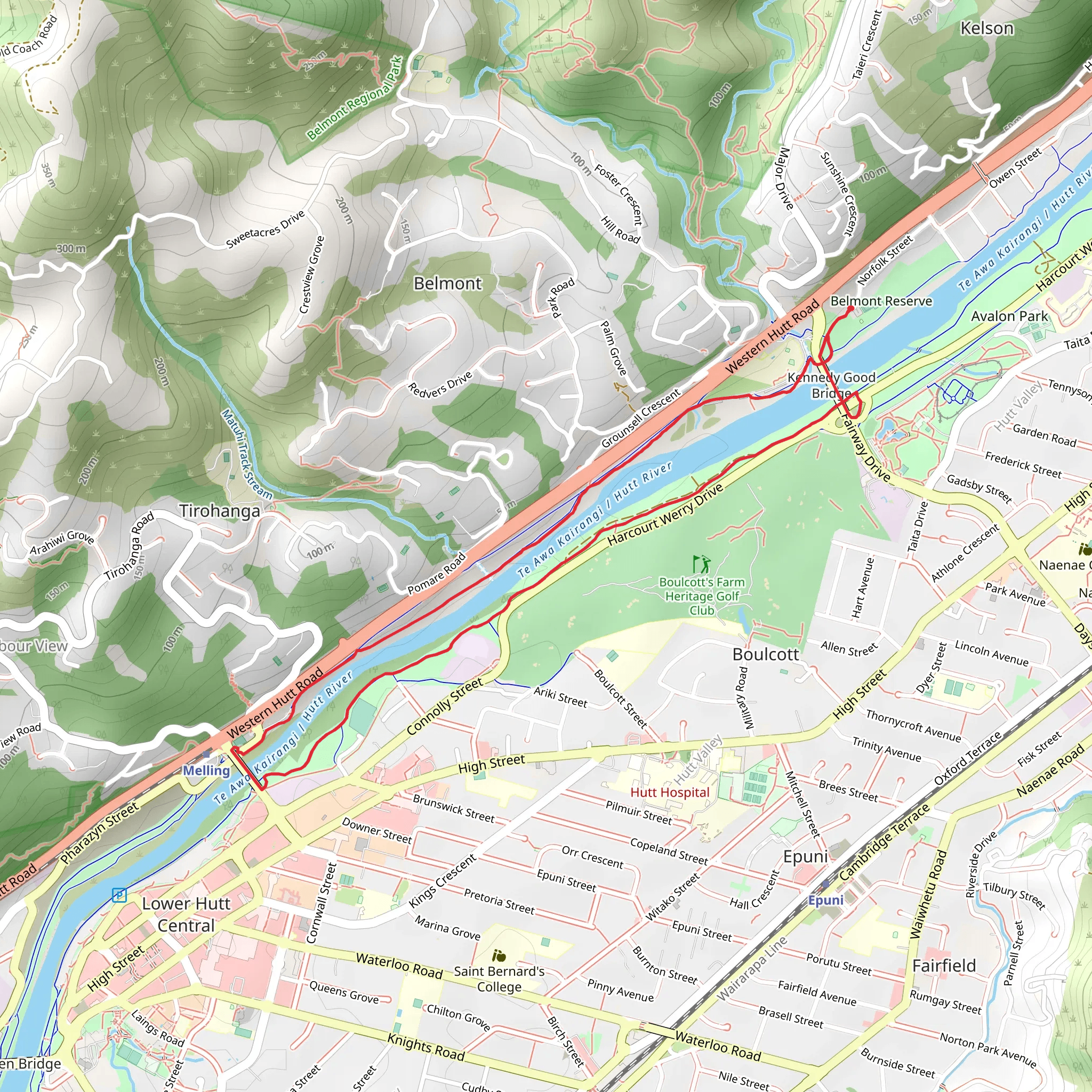 Hutt River Trail - Belmont Domain to Melling Bridge Loop mobile static map