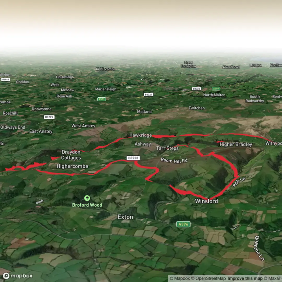 An image depicting the trail Dulverton Loop and its surrounding area.