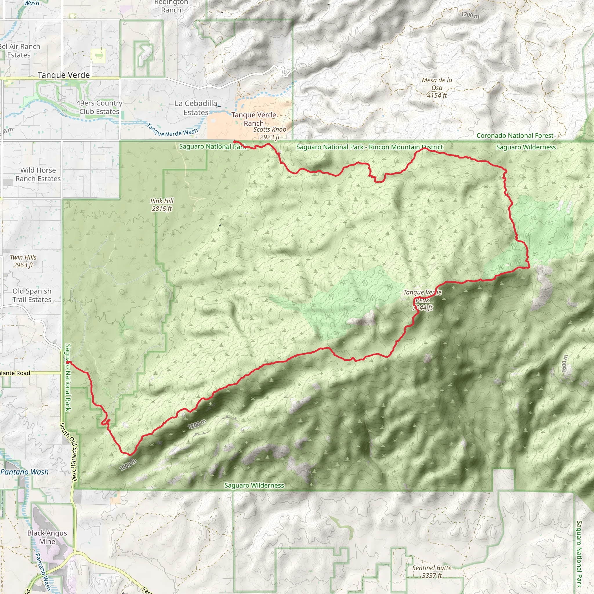Tanque Verde Peak via Douglas Spring Trail and Tanque Verde Ridge Trail mobile static map