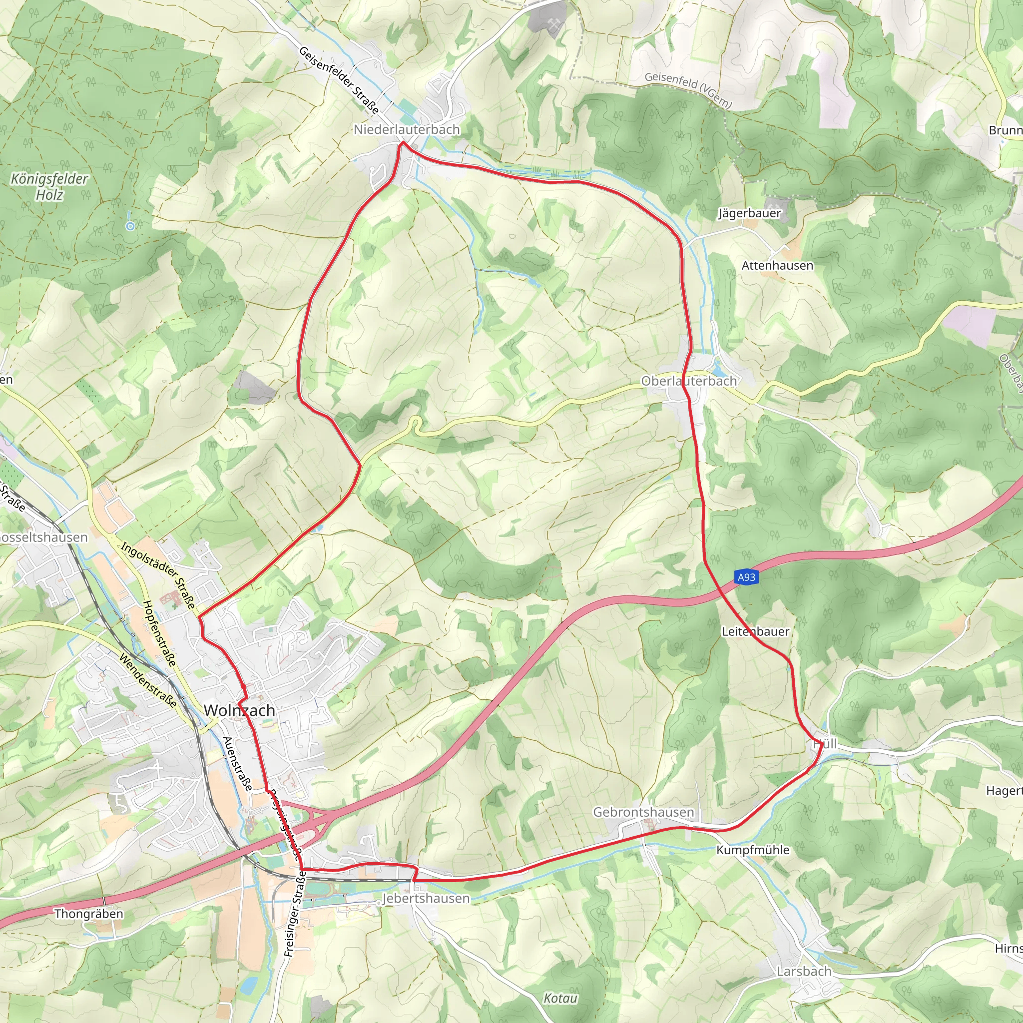 Wolnzach and Oberlauterbach Loop mobile static map
