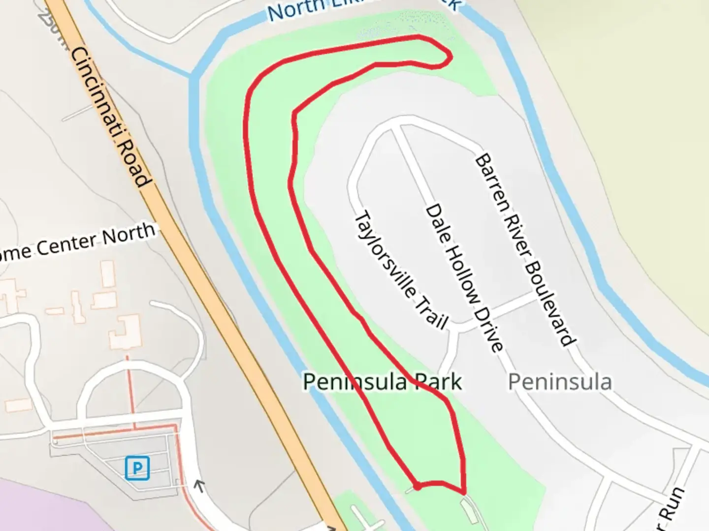 An image depicting the trail Peninsula Park Loop and its surrounding area.