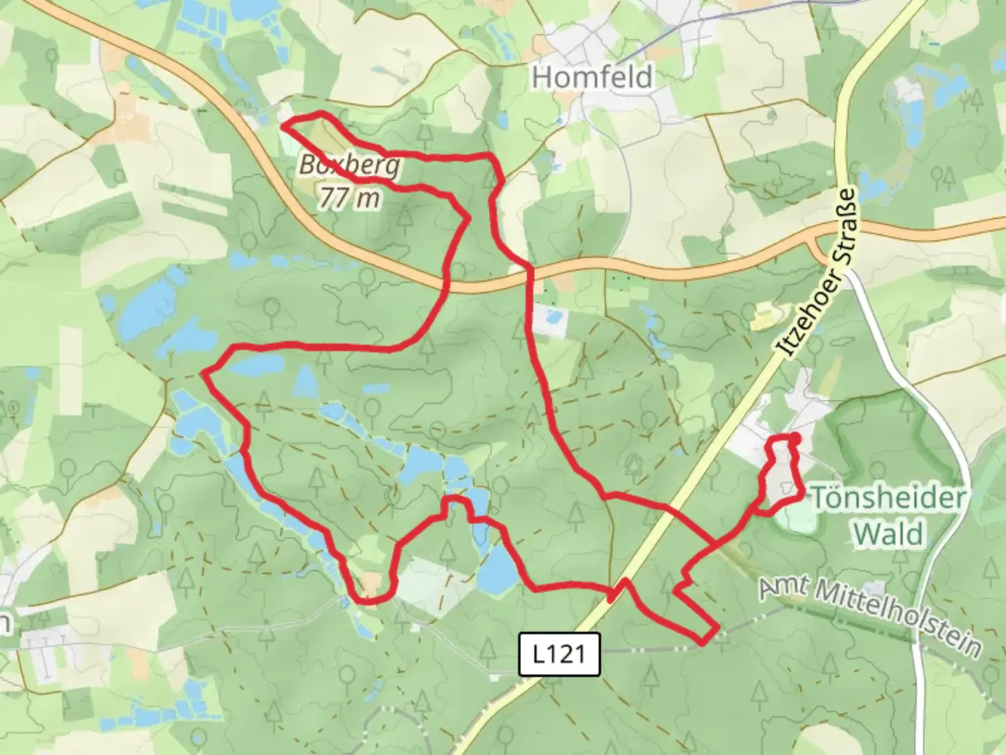 An image depicting the trail Boxberg via Wanderroute Waldhuetten and Ochsenschleichweg and its surrounding area.