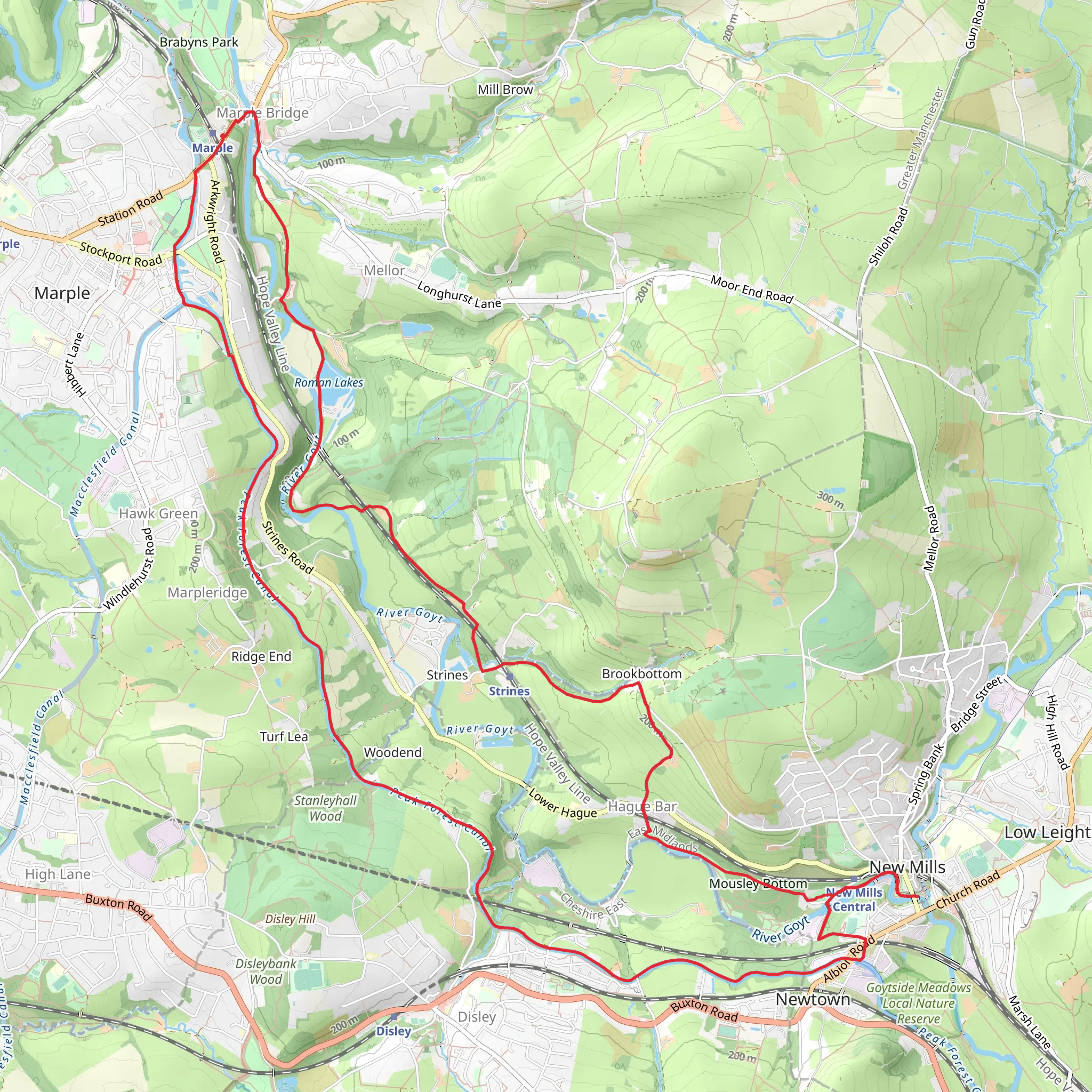 Marpleridge to New Mills Loop via Peak Forest Canal mobile static map