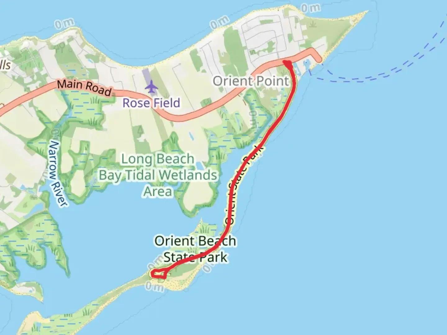 An image depicting the trail Orient Beach State Park and its surrounding area.