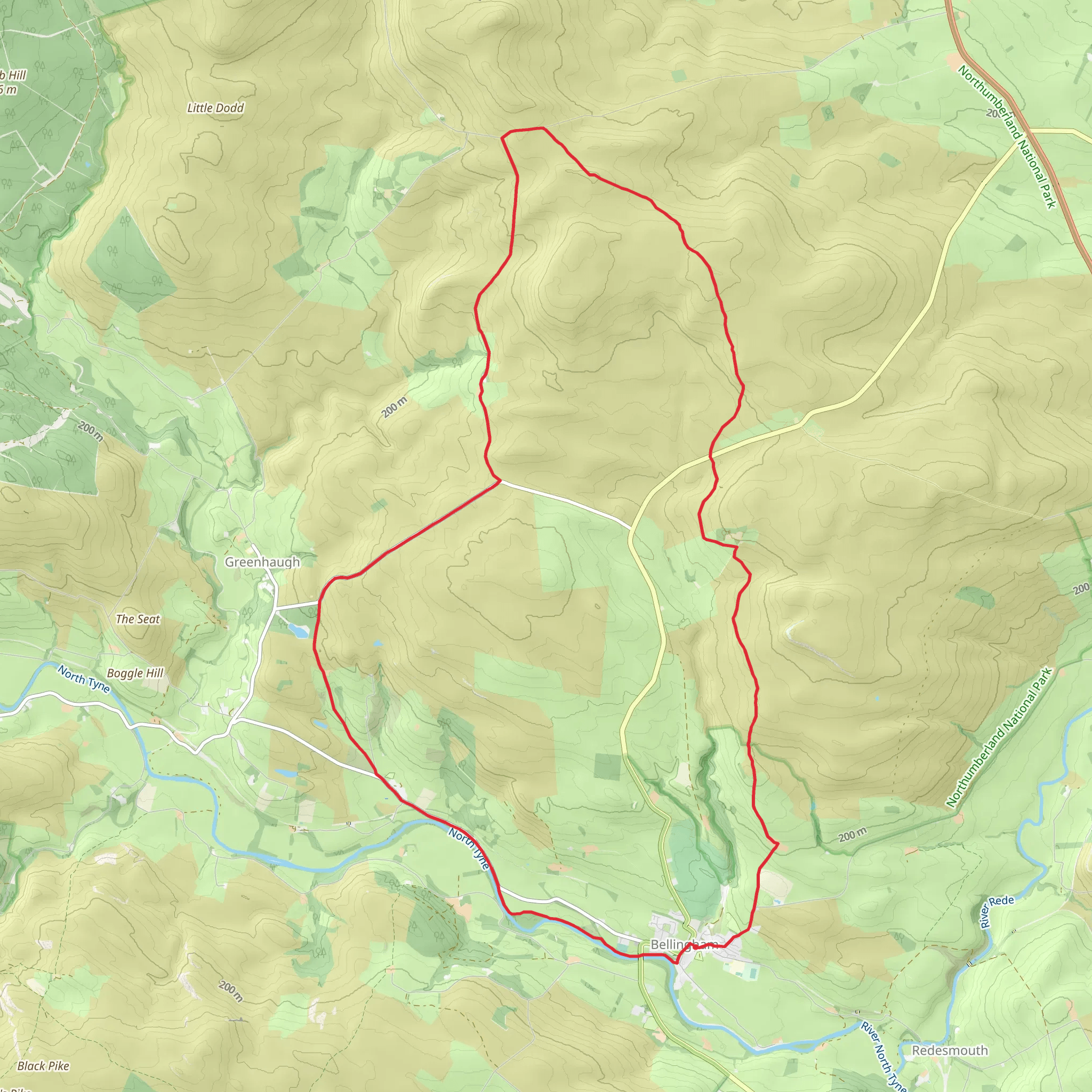 Bellingham to Kiln Rigg by Pennine Way Circular mobile static map