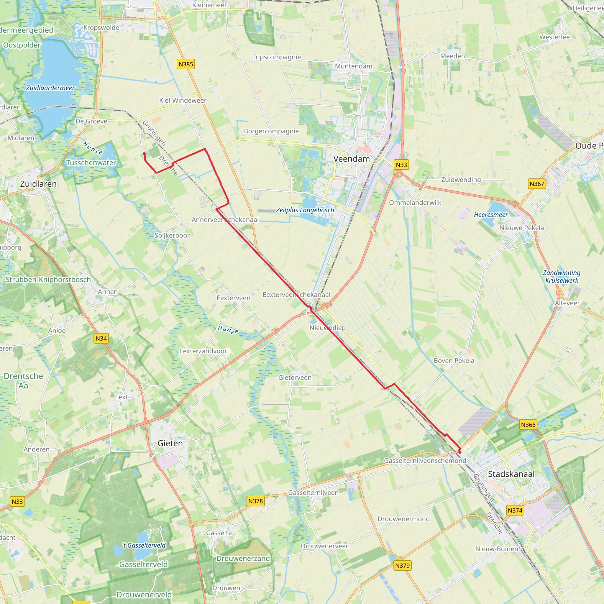 Zuidlaarderveen to Eerste Dwarsdiep via Nieuwediep mobile static map