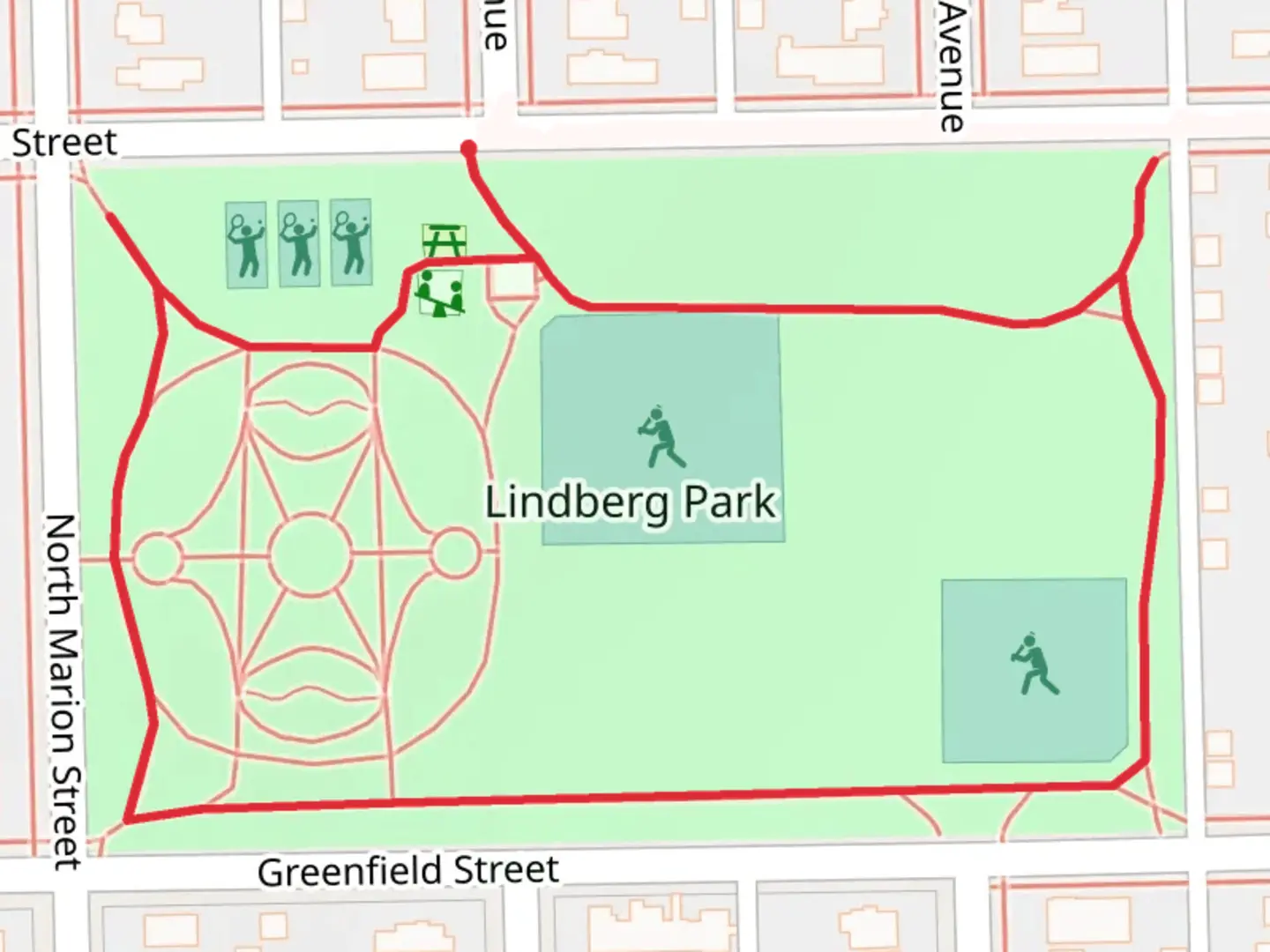 An image depicting the trail Lindberg Park Loop and its surrounding area.