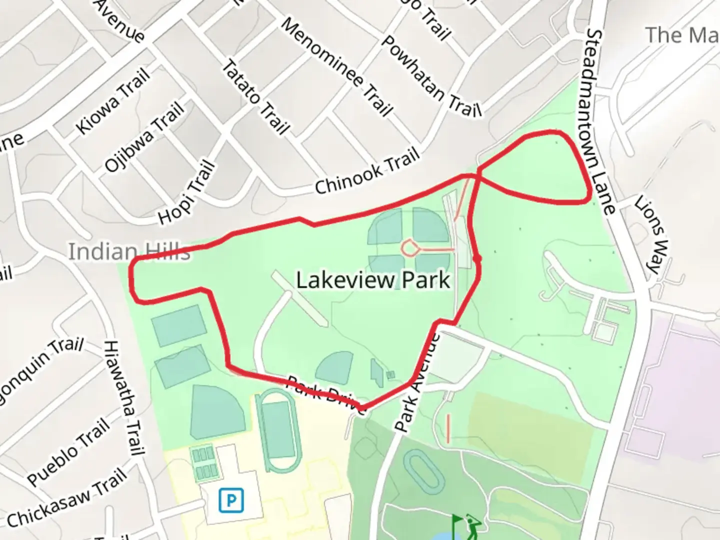 An image depicting the trail Lakeview Park Loop and its surrounding area.