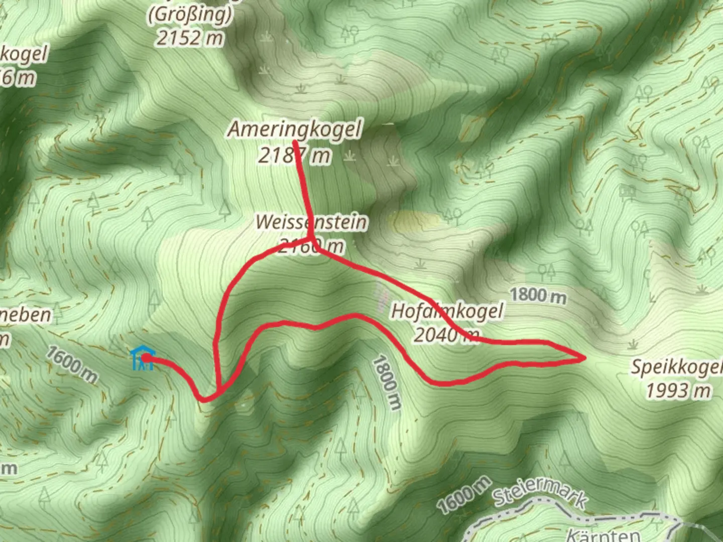 An image depicting the trail Weißensteinhütte, Ameringkogel and Hofalmkogel Mountain Loop and its surrounding area.