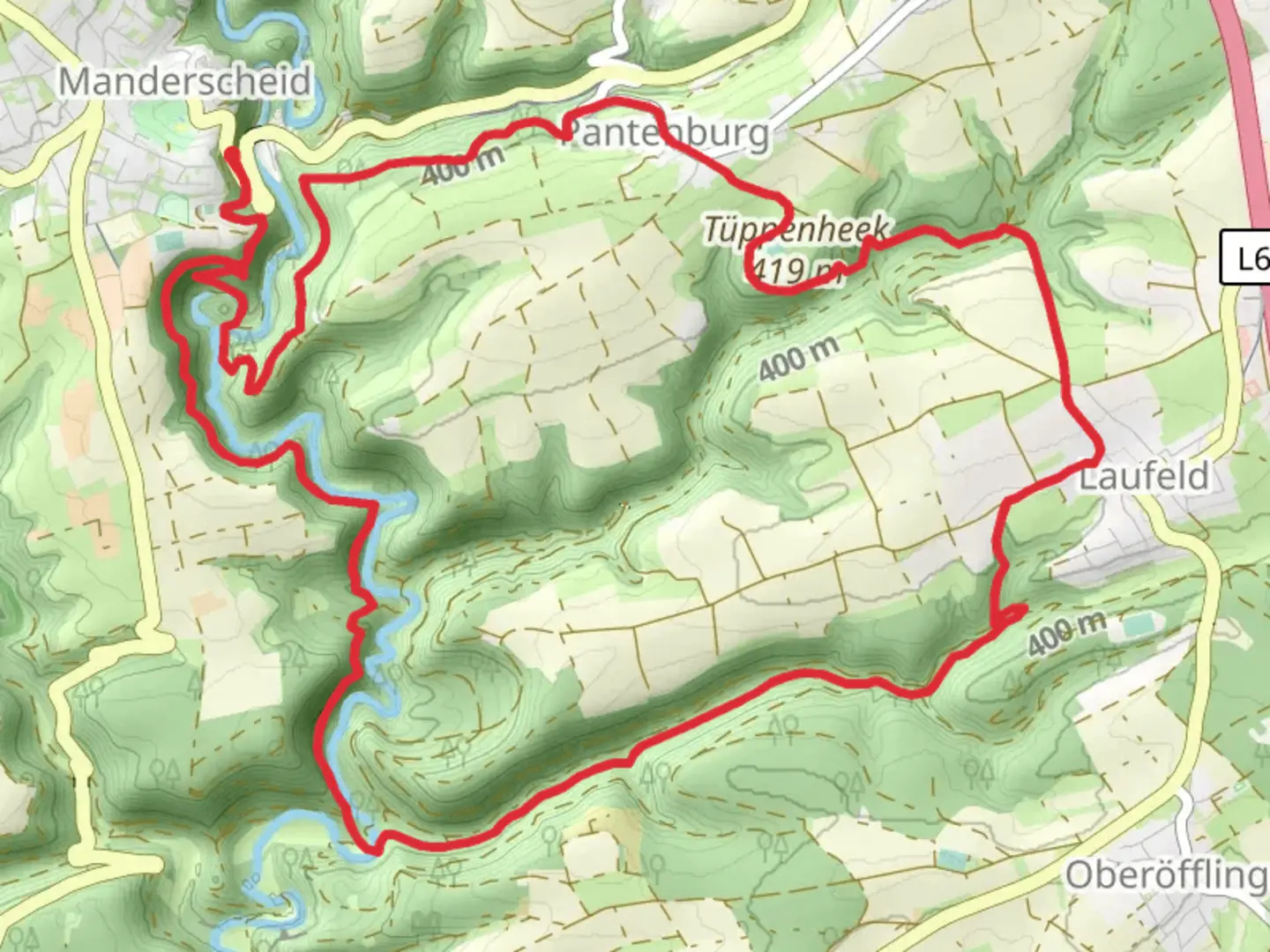An image depicting the trail Niedermanderscheid and Laufeld Loop and its surrounding area.