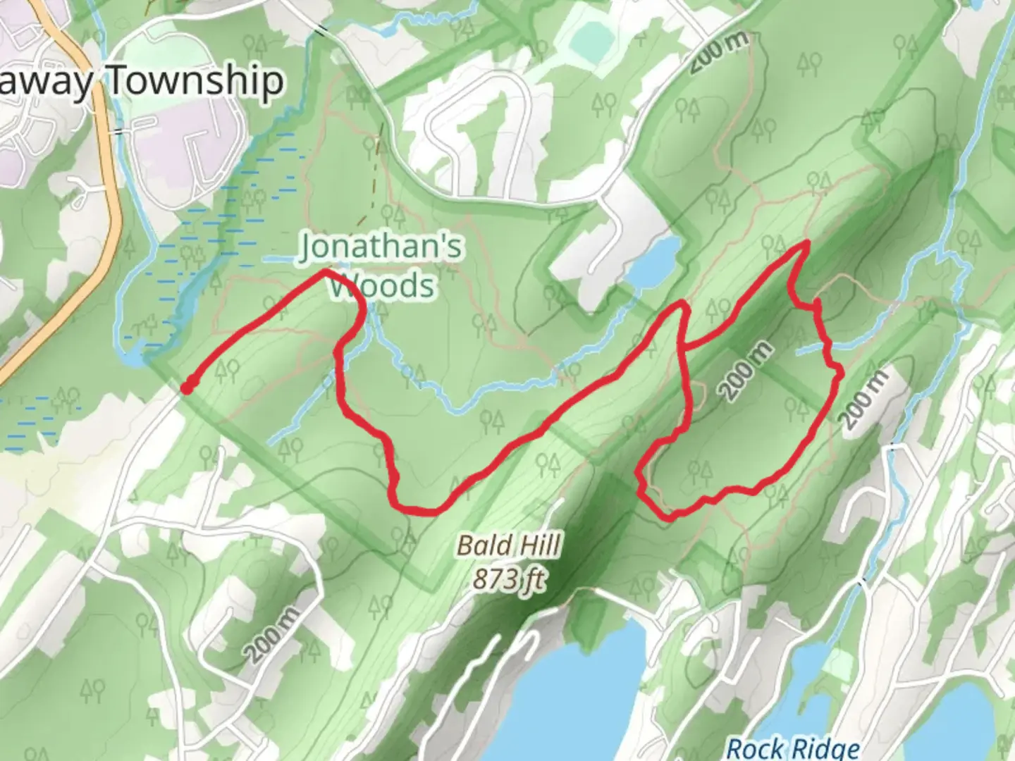 An image depicting the trail Ford Road and Little Bear Loop Trail and its surrounding area.