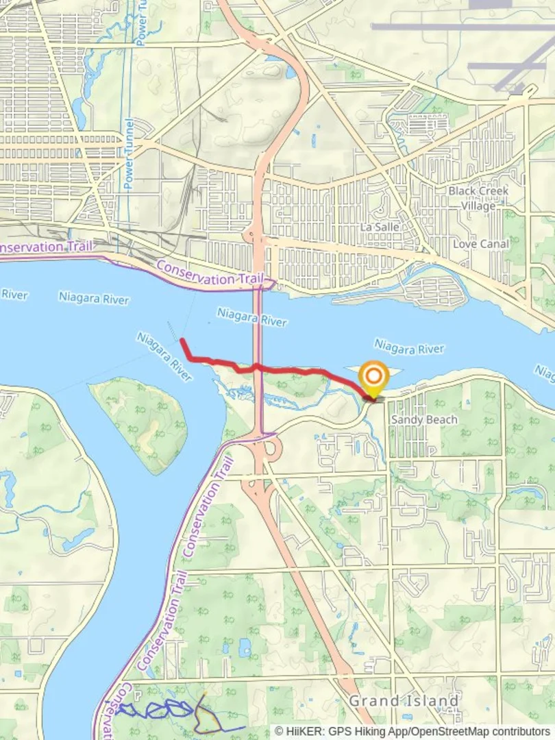 An image depicting the trail Niagara River from East-West Park Road and its surrounding area.