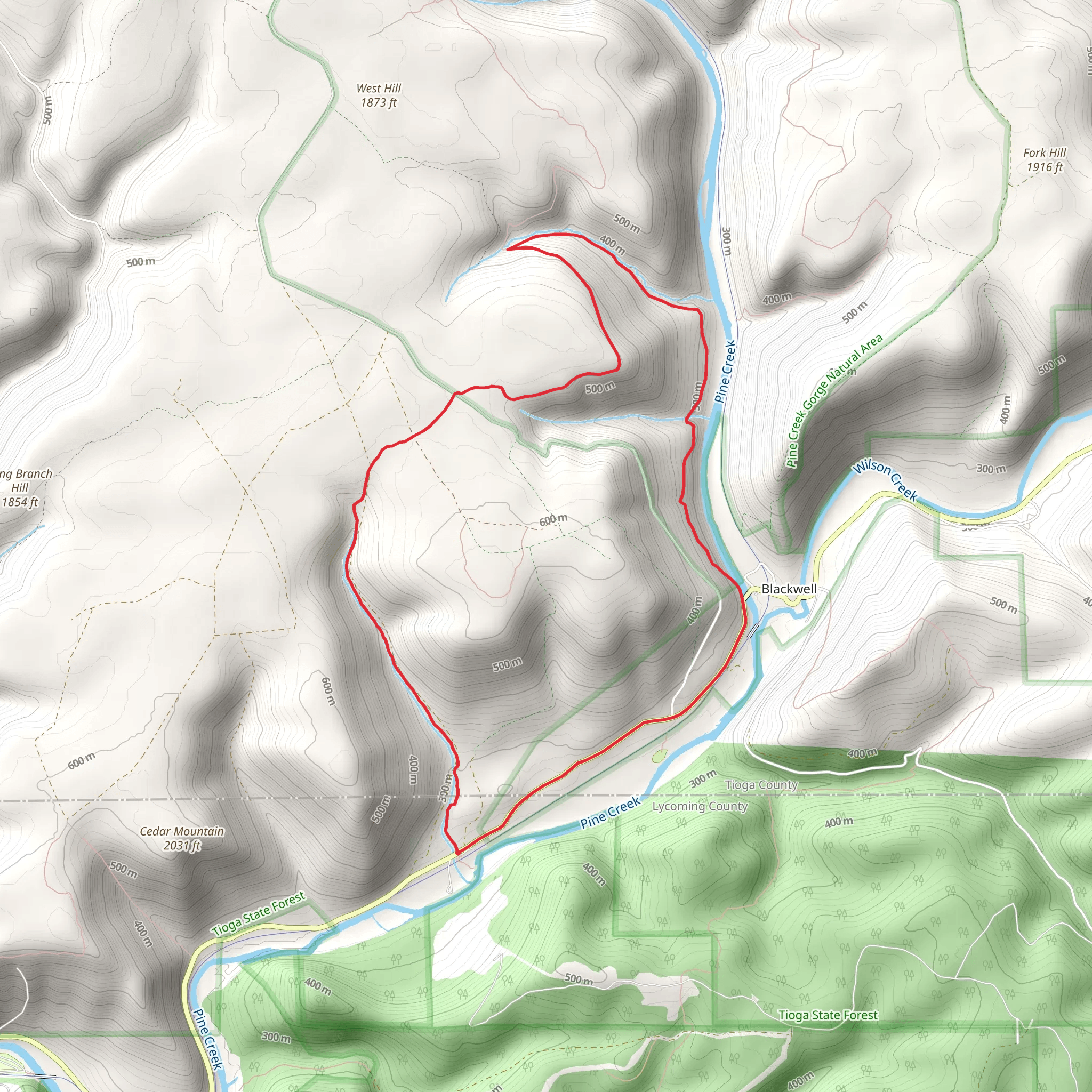 Bohen Run Falls and West Rim Loop Trail mobile static map