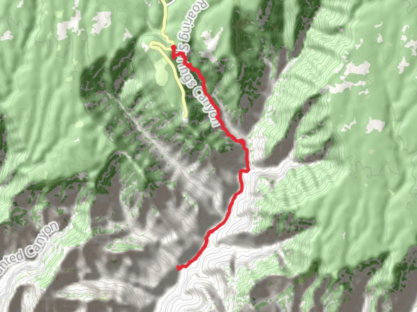 An image depicting the trail Ribbon Falls via North Kaibab Trail - Grand Canyon Highway and its surrounding area.