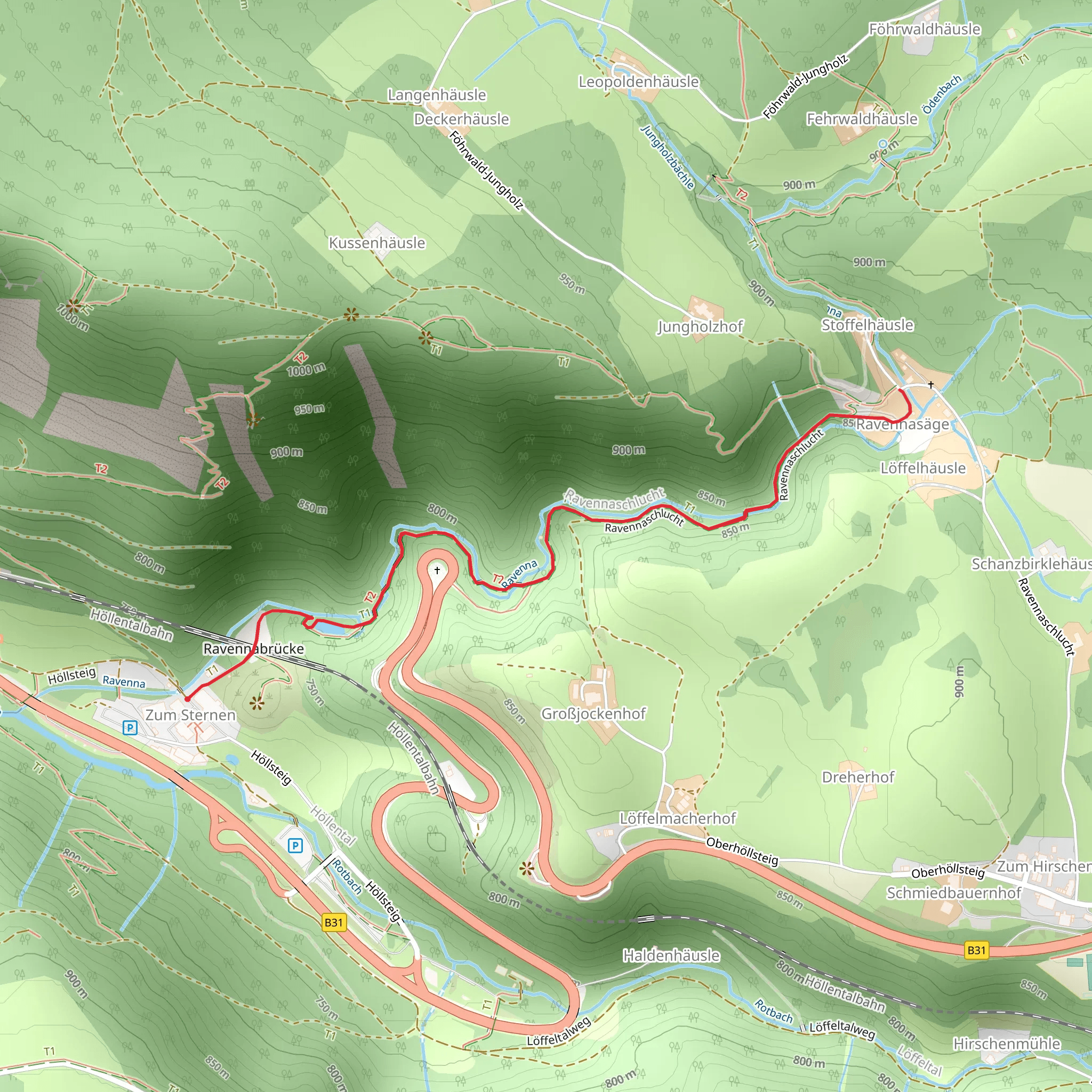 Großer Ravenna-Wasserfall and Kleiner Ravenna-Wasserfall Walk via Höllsteig mobile static map