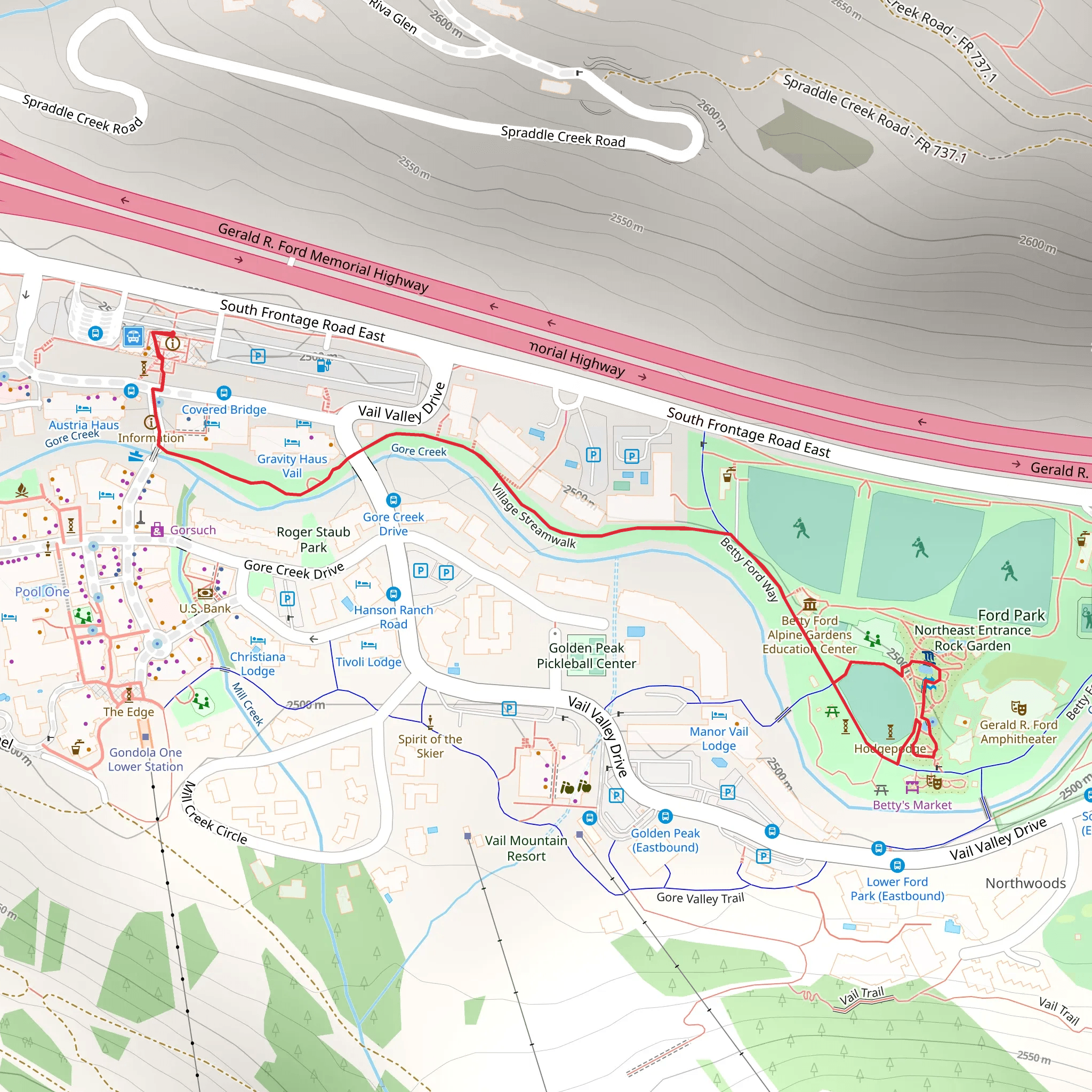 Village Streamwalk and Betty Ford Way mobile static map