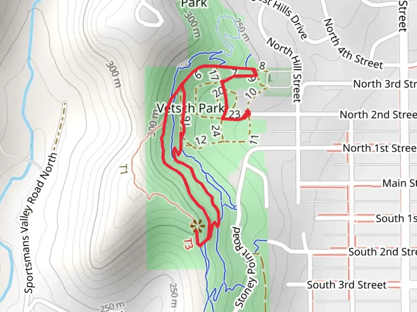 An image depicting the trail Heart of the Sun and Run Like Hell Loop and its surrounding area.