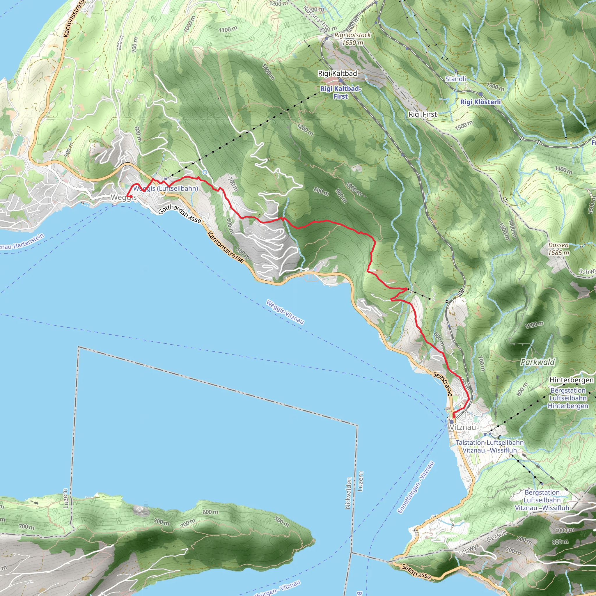 Rigi Chestnut Trail - sector Weggis - Vitznau mobile static map
