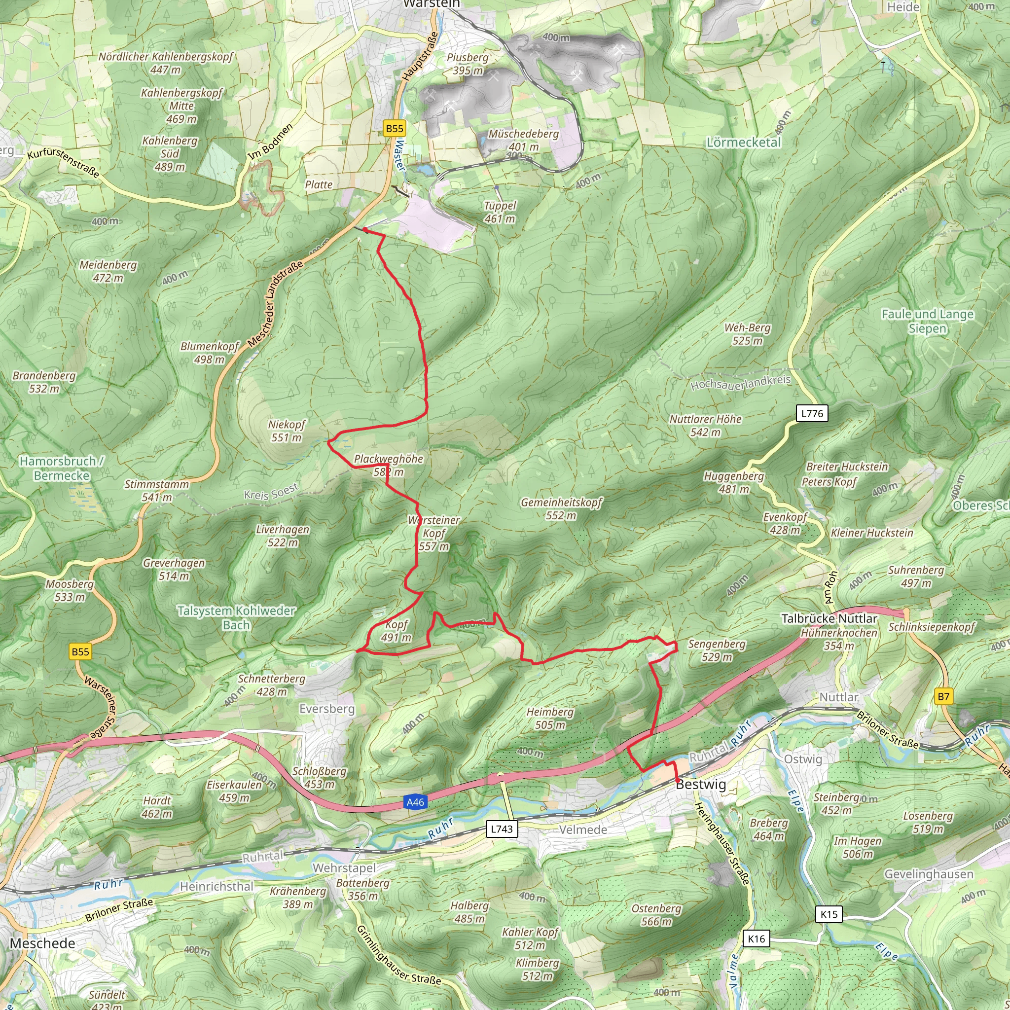 Bestwig to Warsteiner Walk mobile static map