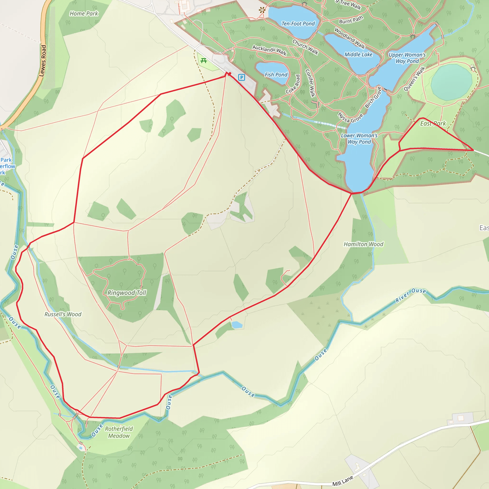 Lower Woman's Way Pond and Sheffield Park Loop mobile static map