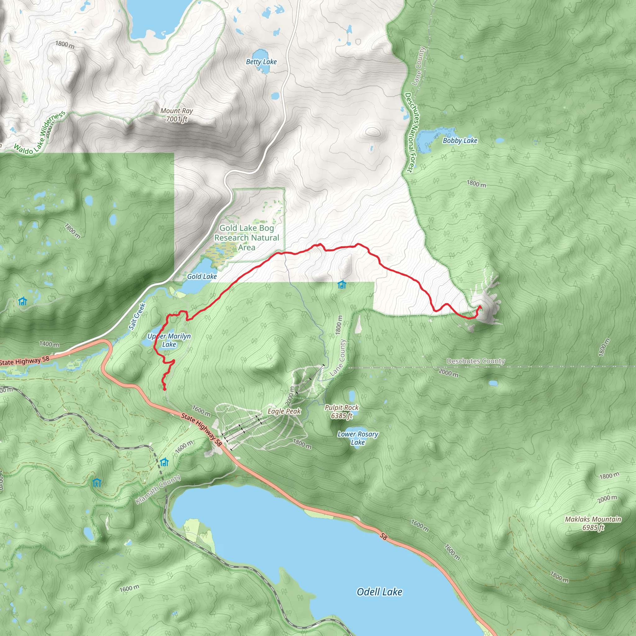 Maiden Peak via Upper Marilyn Lake mobile static map
