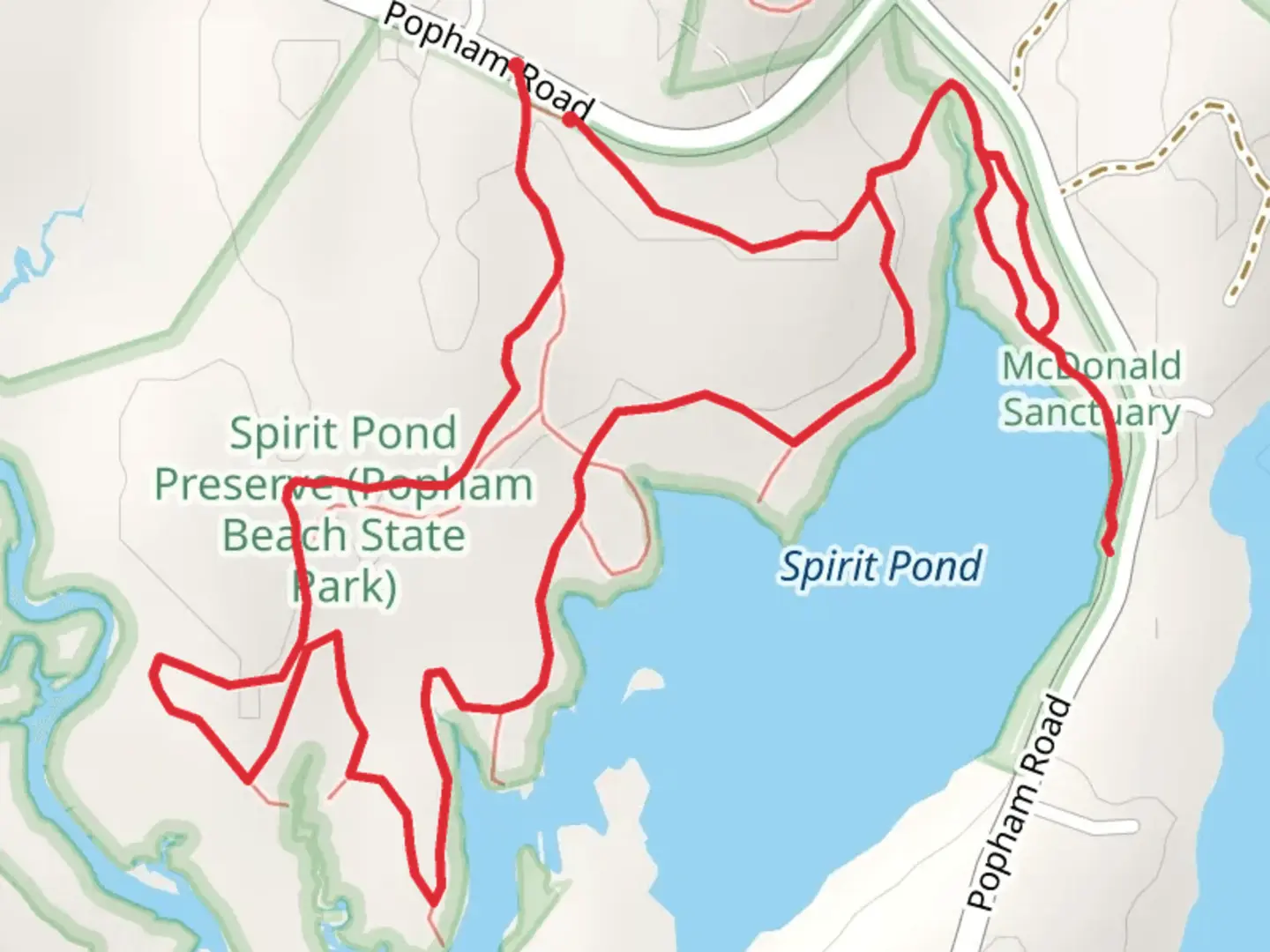 An image depicting the trail Spirit Pond Trail Loop and its surrounding area.