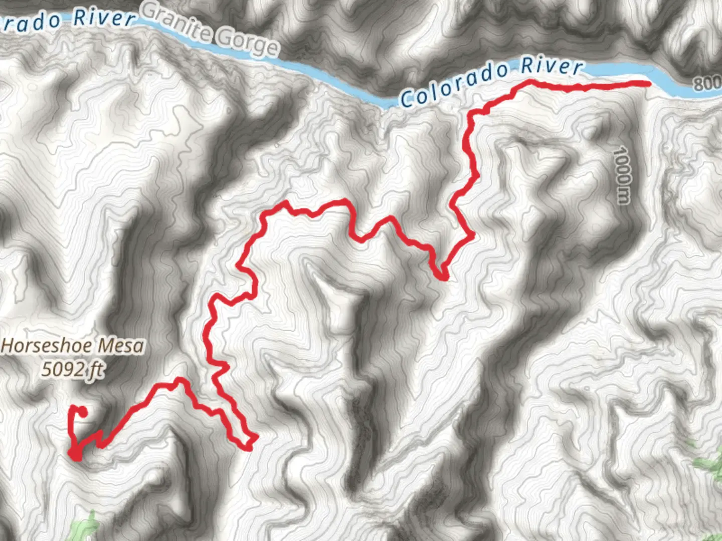 An image depicting the trail Horseshoe Mesa Camp to Hance Creek Trail and Hayduke Trail and its surrounding area.
