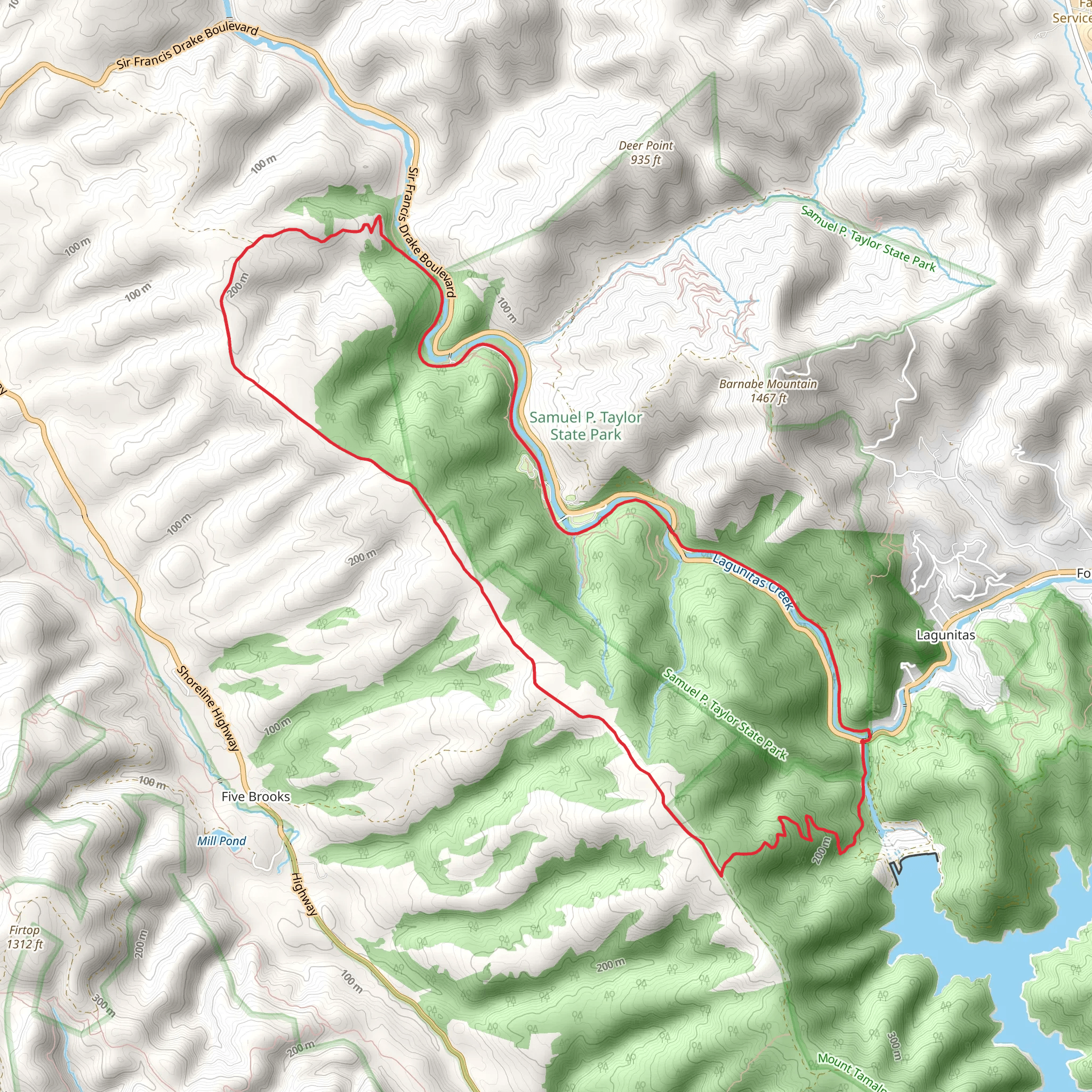 Shafter Grade, Bolinas Ridge and Cross Marin Loop Trail mobile static map