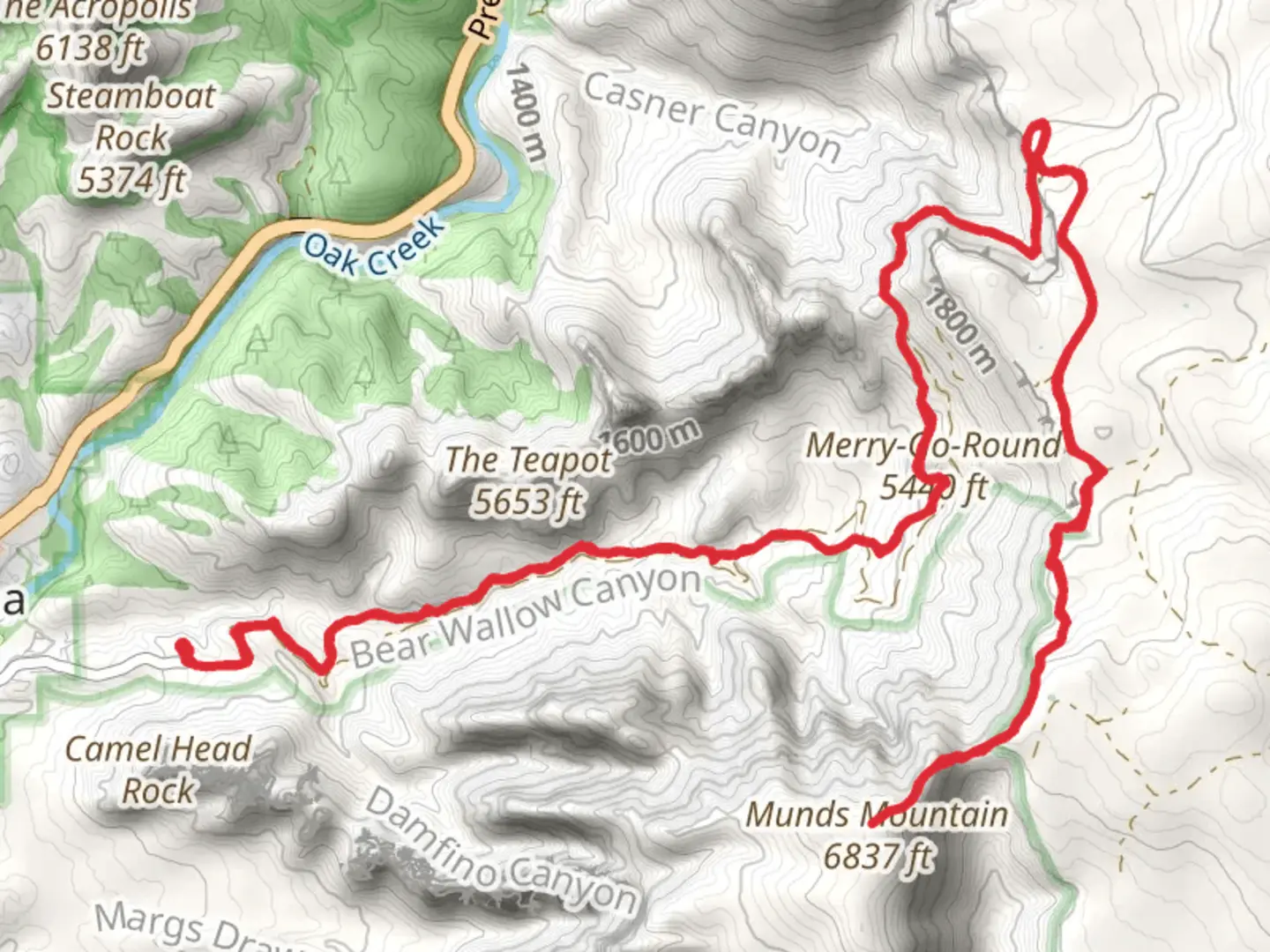 An image depicting the trail Merry-Go-Round and Munds Mountain via Munds Wagon Trail and its surrounding area.
