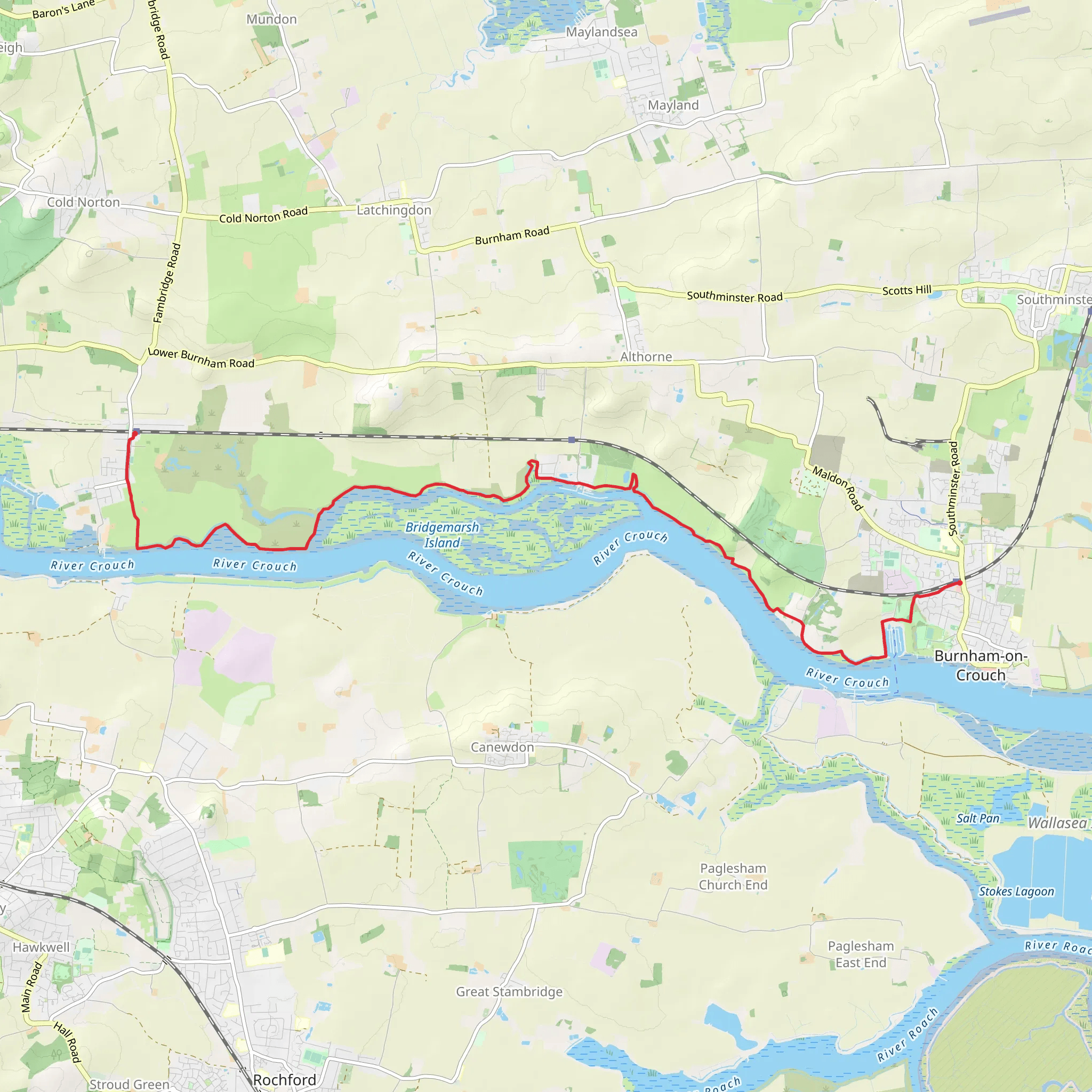 Burnham-on-Crouch to Fambridge mobile static map