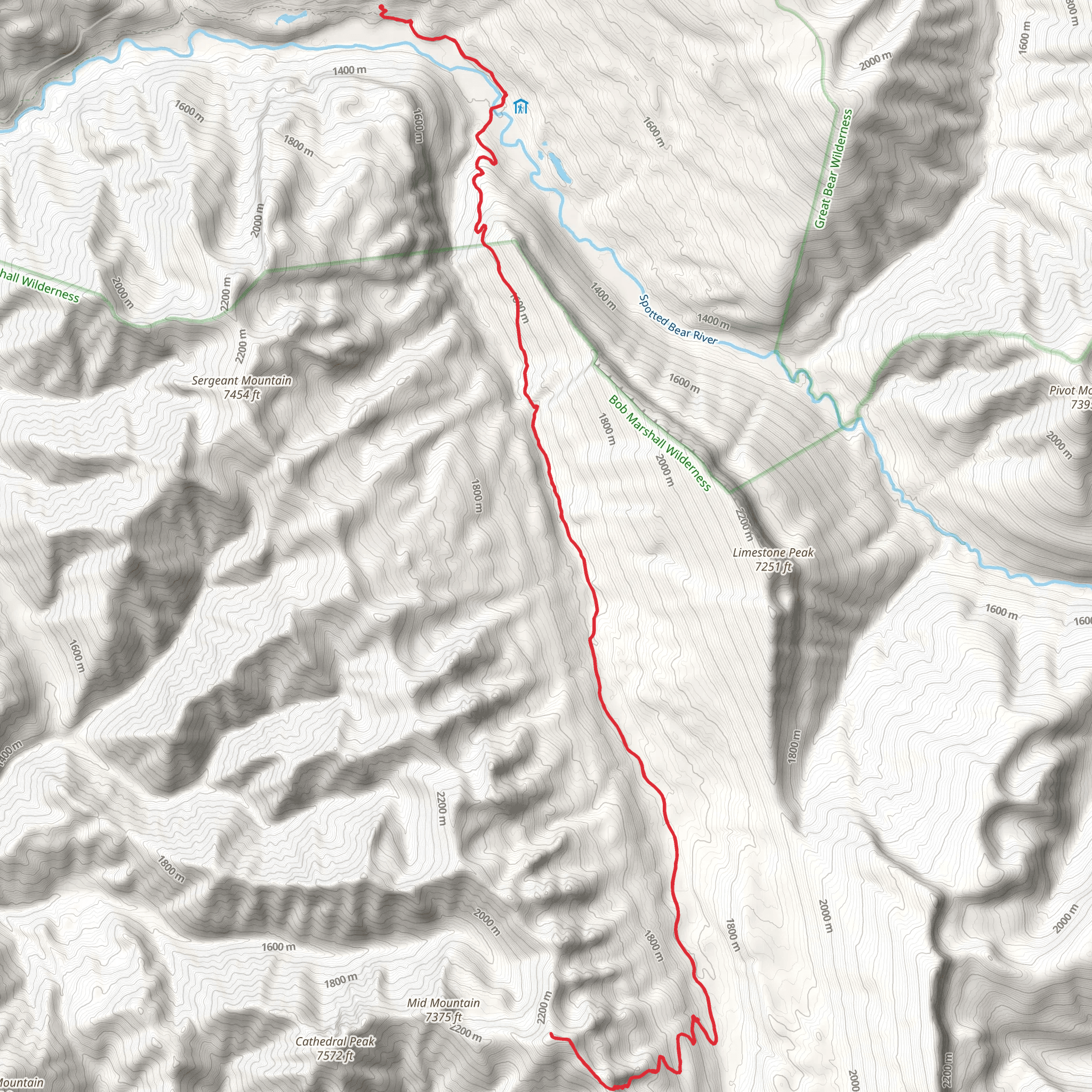 Silvertip Creek Trail via Spotted Bear River Trail mobile static map