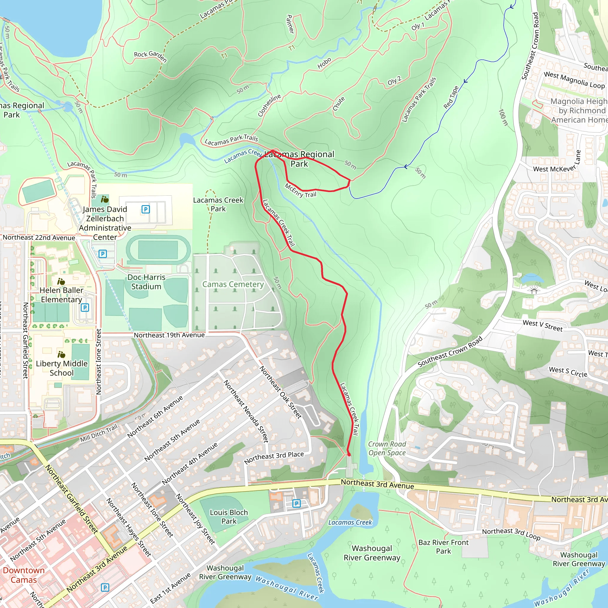 Lake to Lake Trail and Lacamas Creek mobile static map