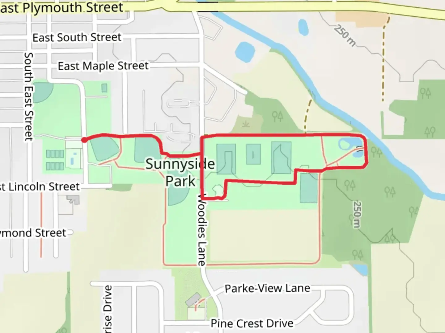 An image depicting the trail Sunnyside Park Loop and its surrounding area.