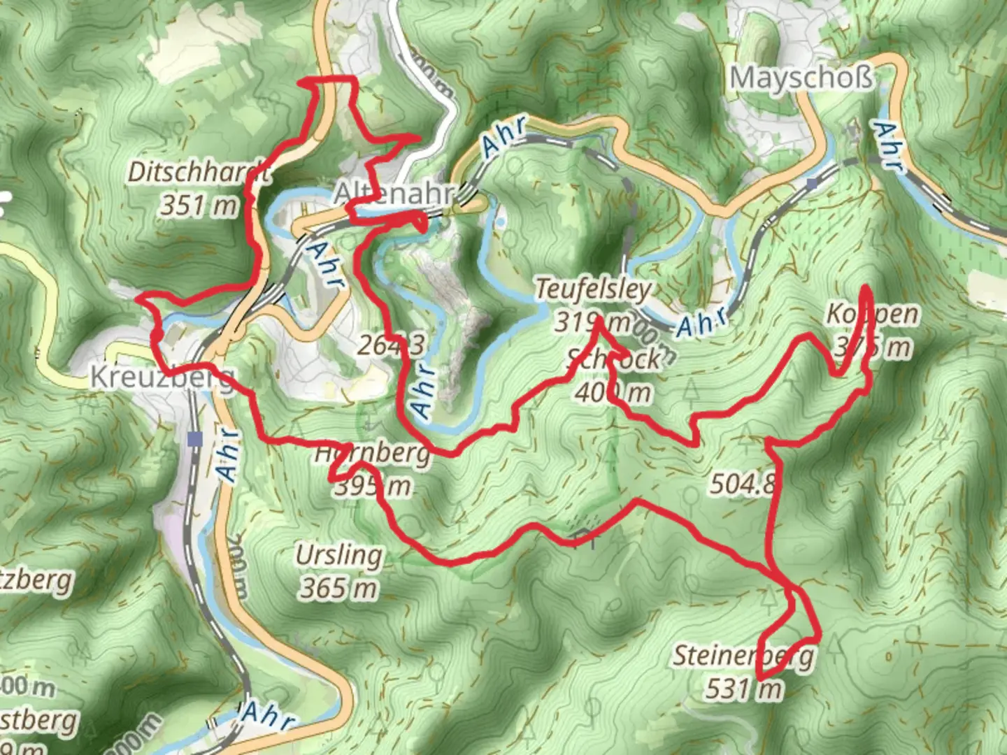 An image depicting the trail Kreuzberg, Altenahr and Steinerberg Loop and its surrounding area.