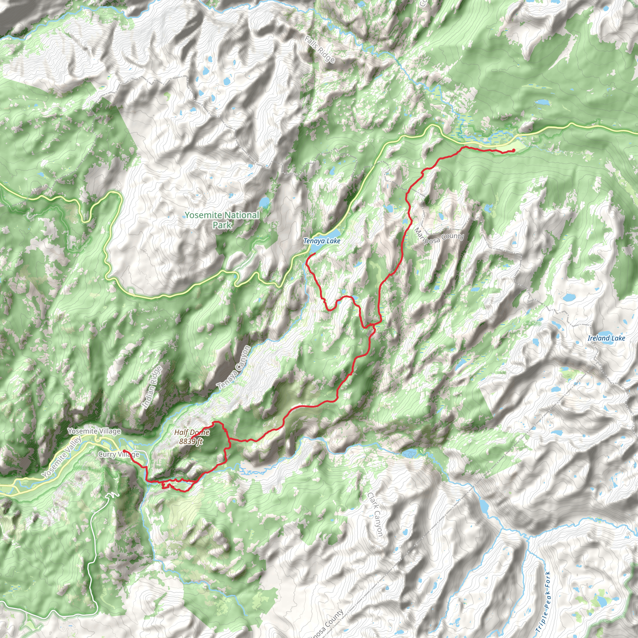 Yosemite Valley to Tuolumne Meadows mobile static map
