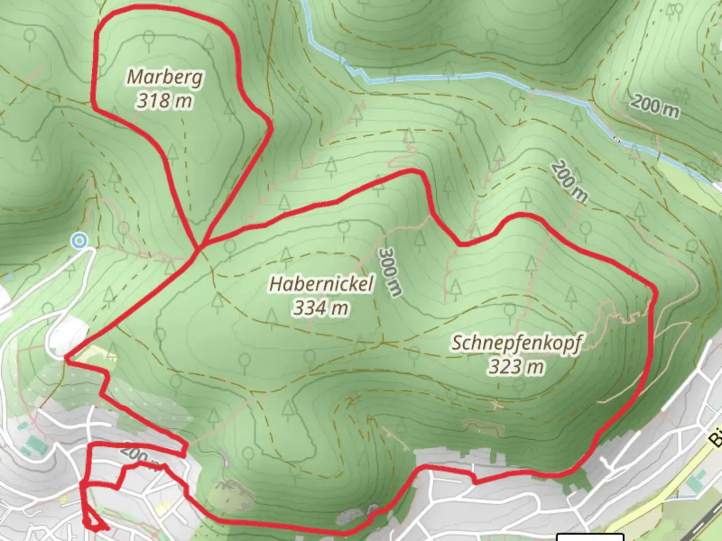 An image depicting the trail Voitweg, Wurzelweg and Steinerner Weg Loop and its surrounding area.