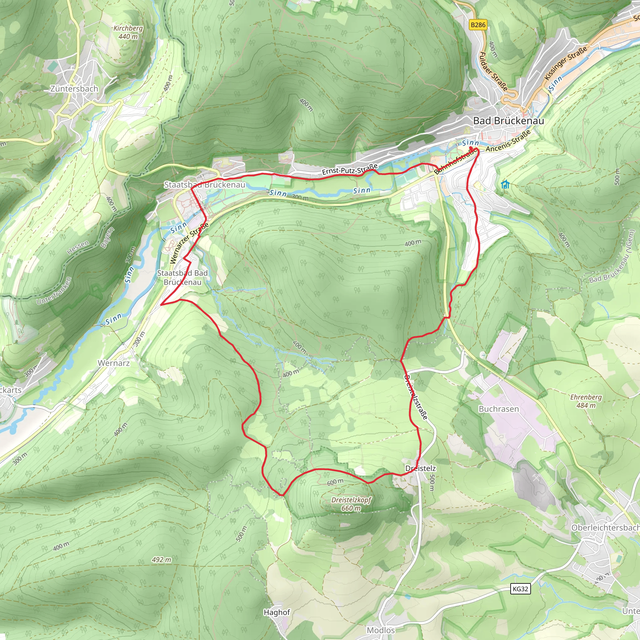 Rhoen Rundweg Sinntal and Kreuzbergweg mobile static map