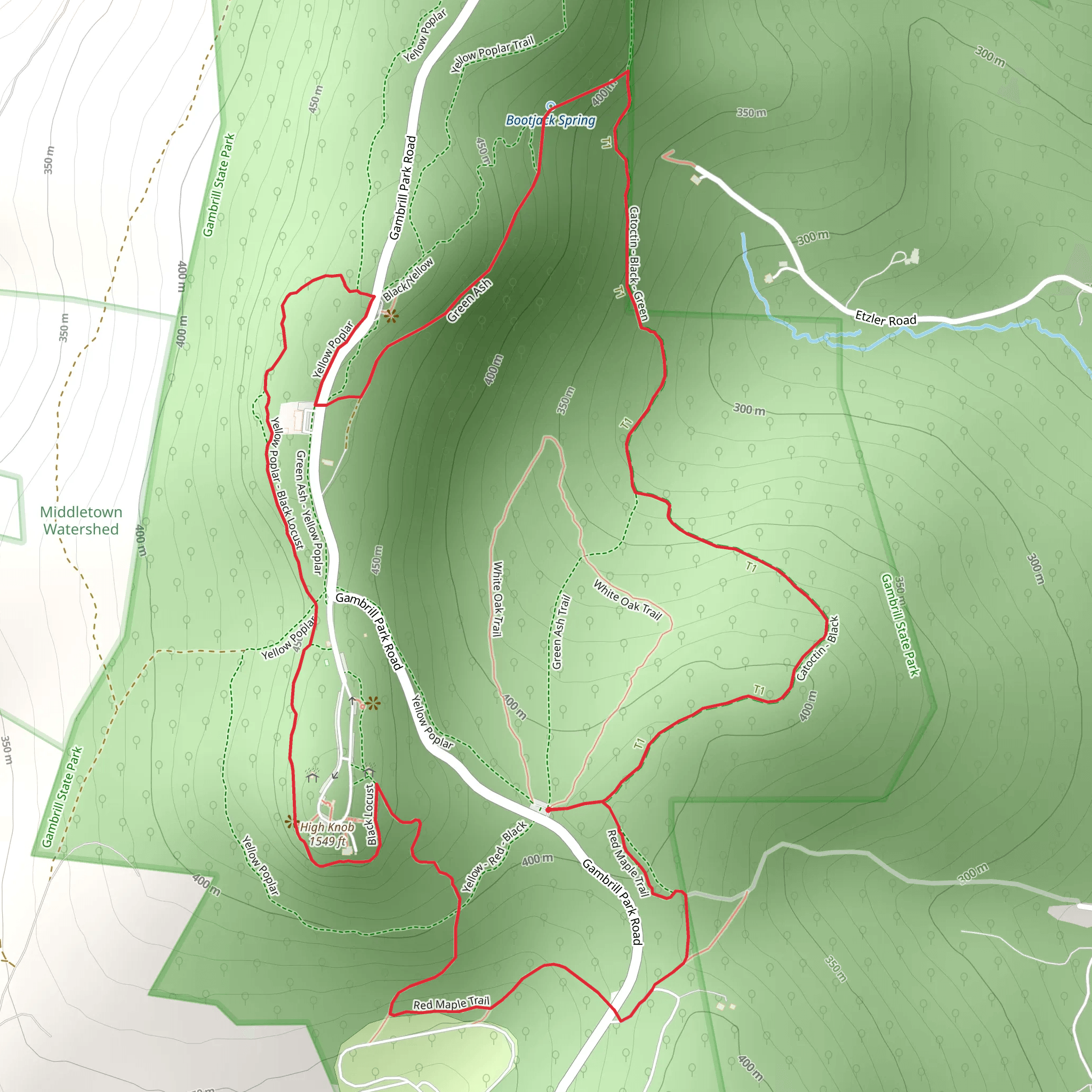 High Knob via Black Locust and Red Maple Loop Trail mobile static map