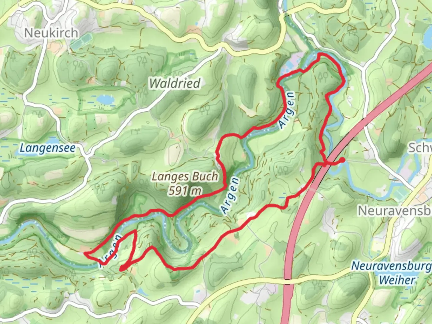 An image depicting the trail Argen Loop via Wanderweg and its surrounding area.